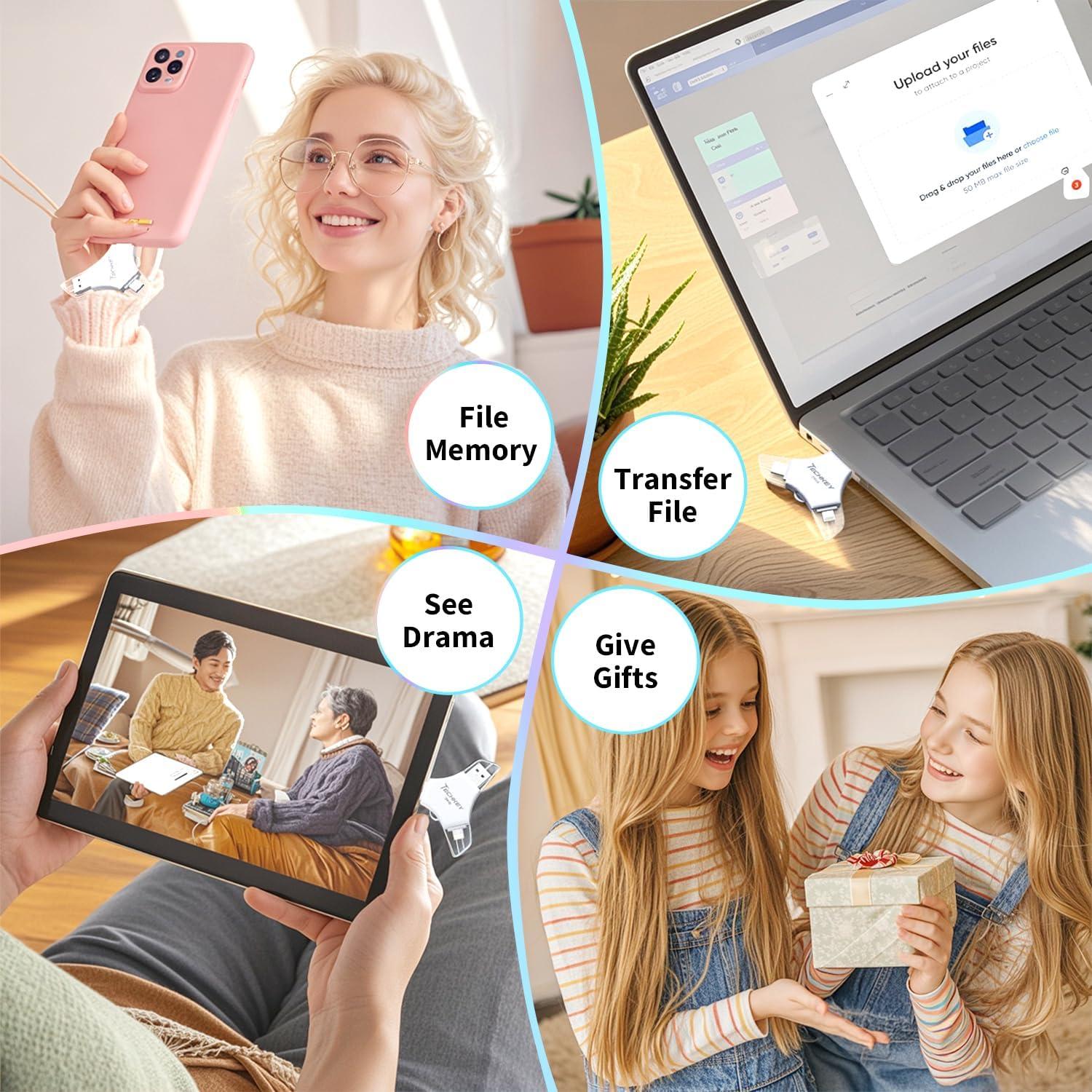 Unidad Flash USB 3.0 Techkey 256GB MFi 3 en 1 para iPhone