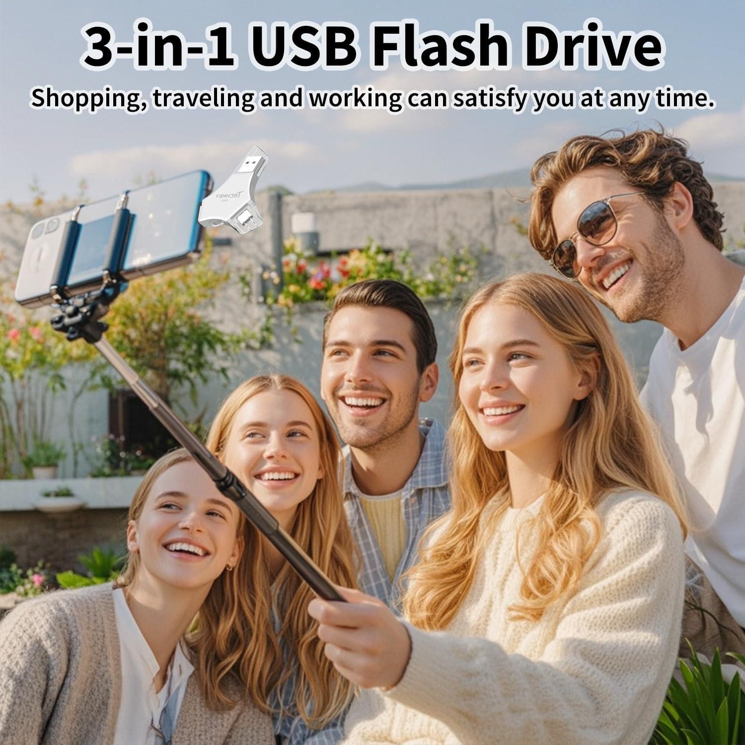 Unidad Flash USB 3.0 Techkey 256GB MFi 3 en 1 para iPhone