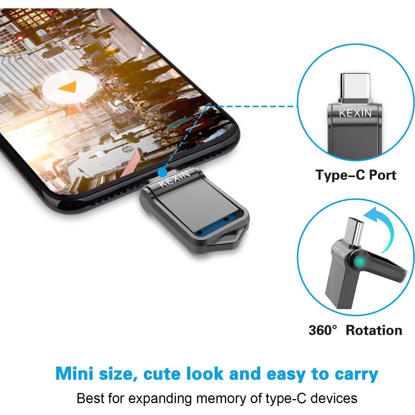 KEXIN USB C 64GB Flash Drive OTG Metal 3.0 Mini Tamaño