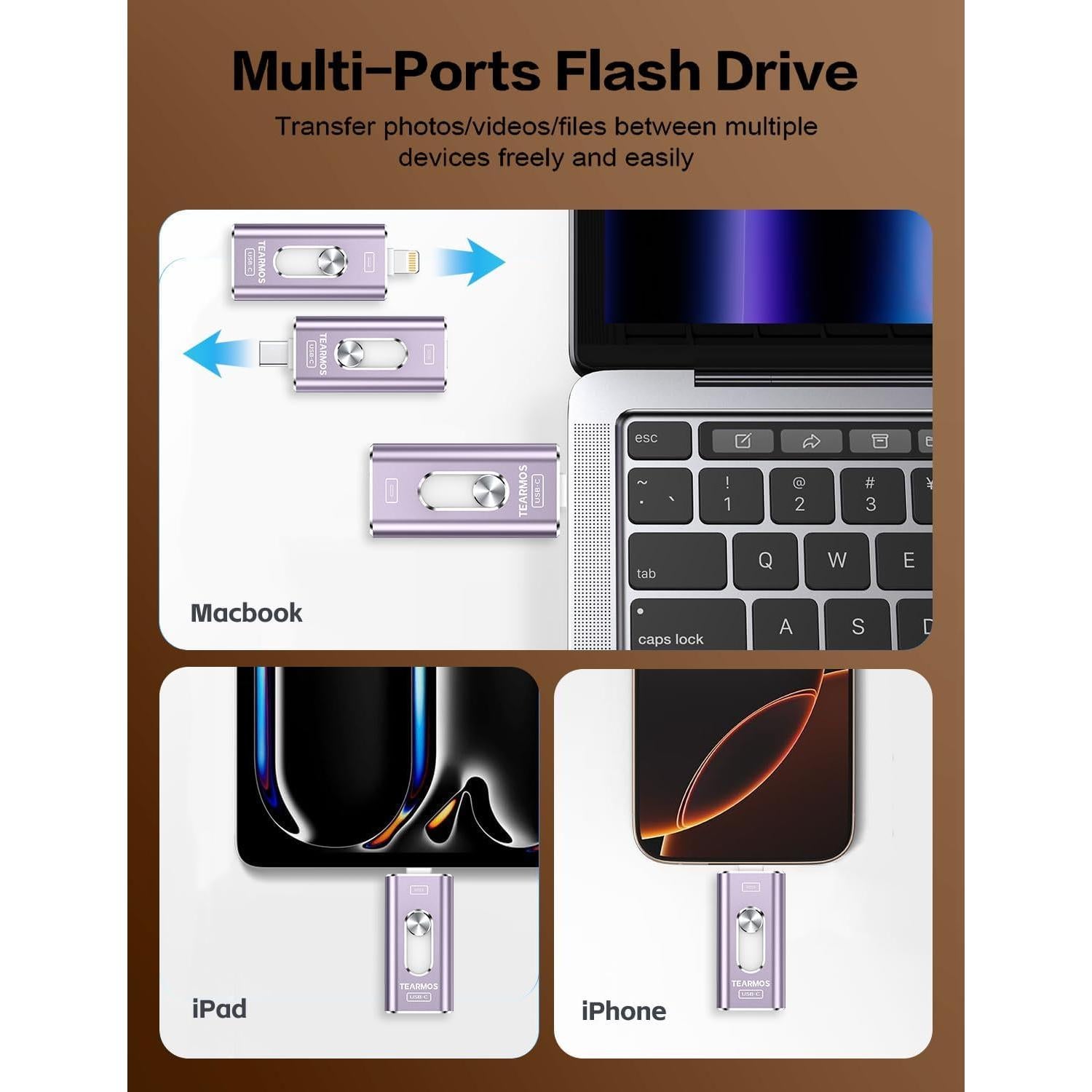 Pen Drive 512GB TEARMOS para iPhone y Android, Conectar y Usar