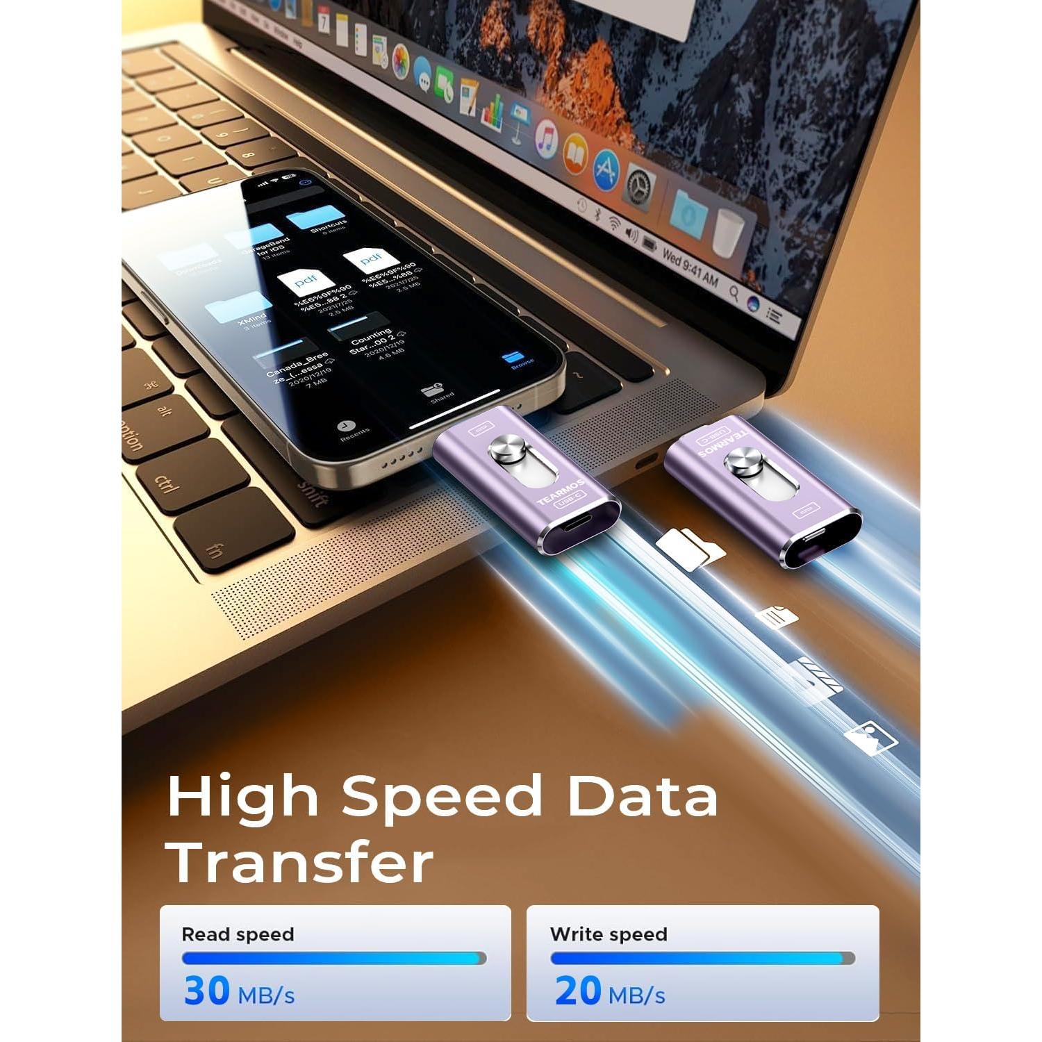 Pen Drive 512GB TEARMOS para iPhone y Android, Conectar y Usar