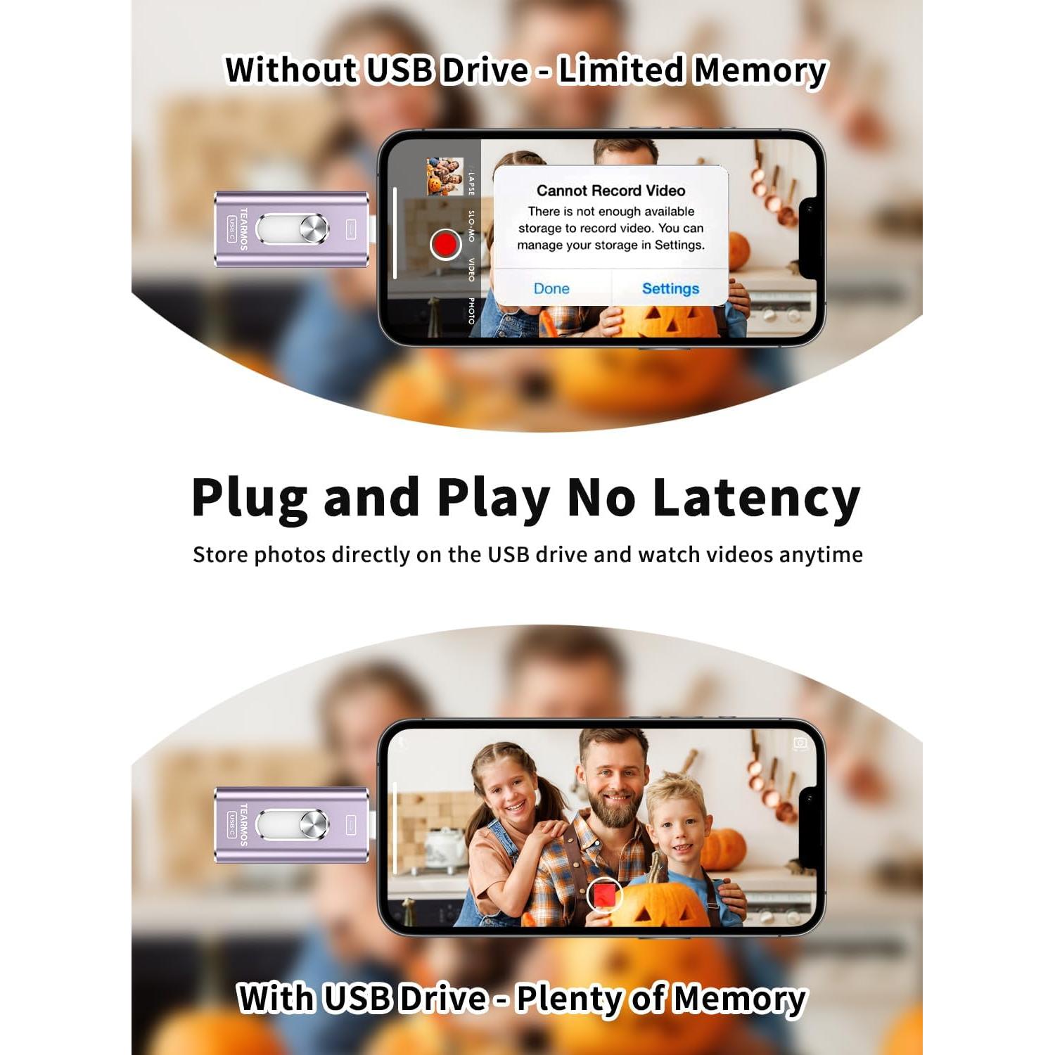 Pen Drive 512GB TEARMOS para iPhone y Android, Conectar y Usar