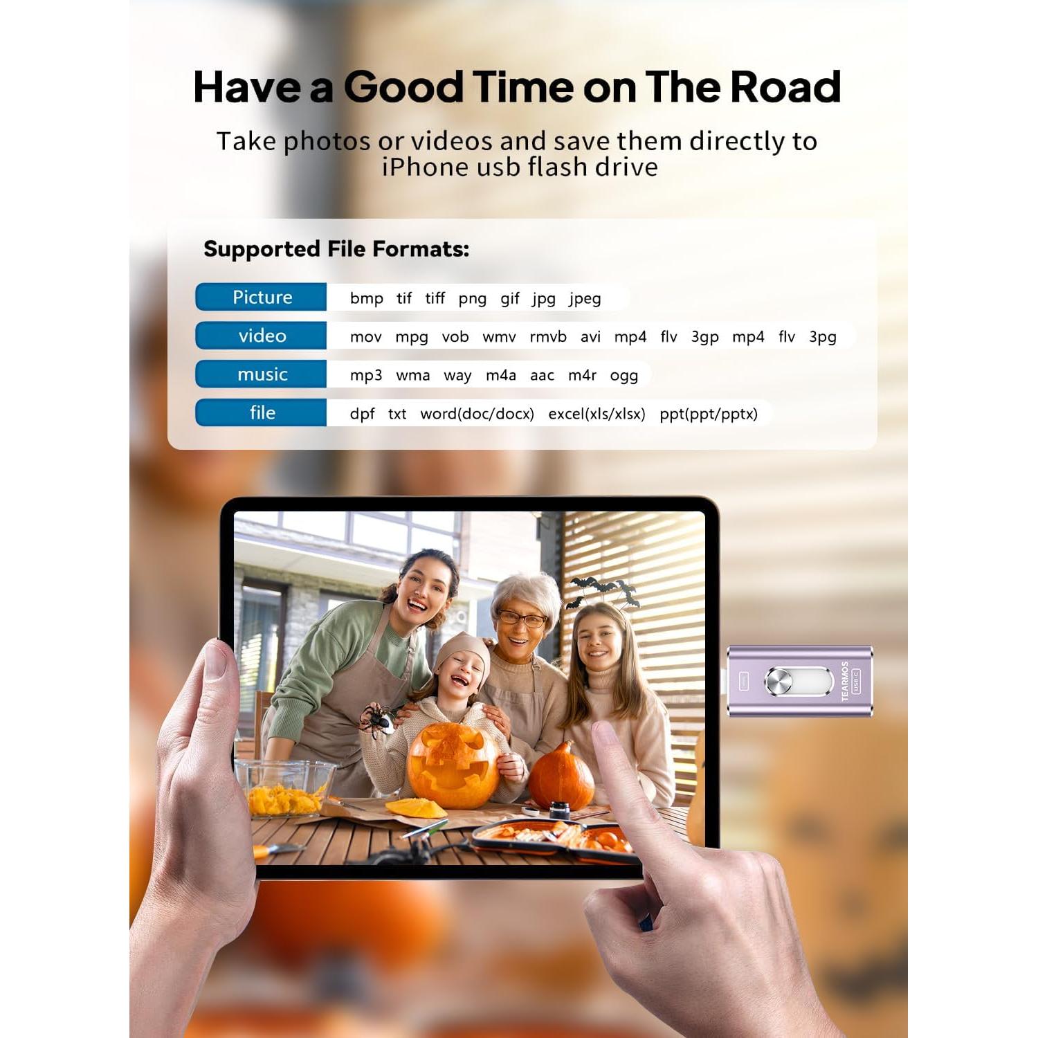 Pen Drive 512GB TEARMOS para iPhone y Android, Conectar y Usar