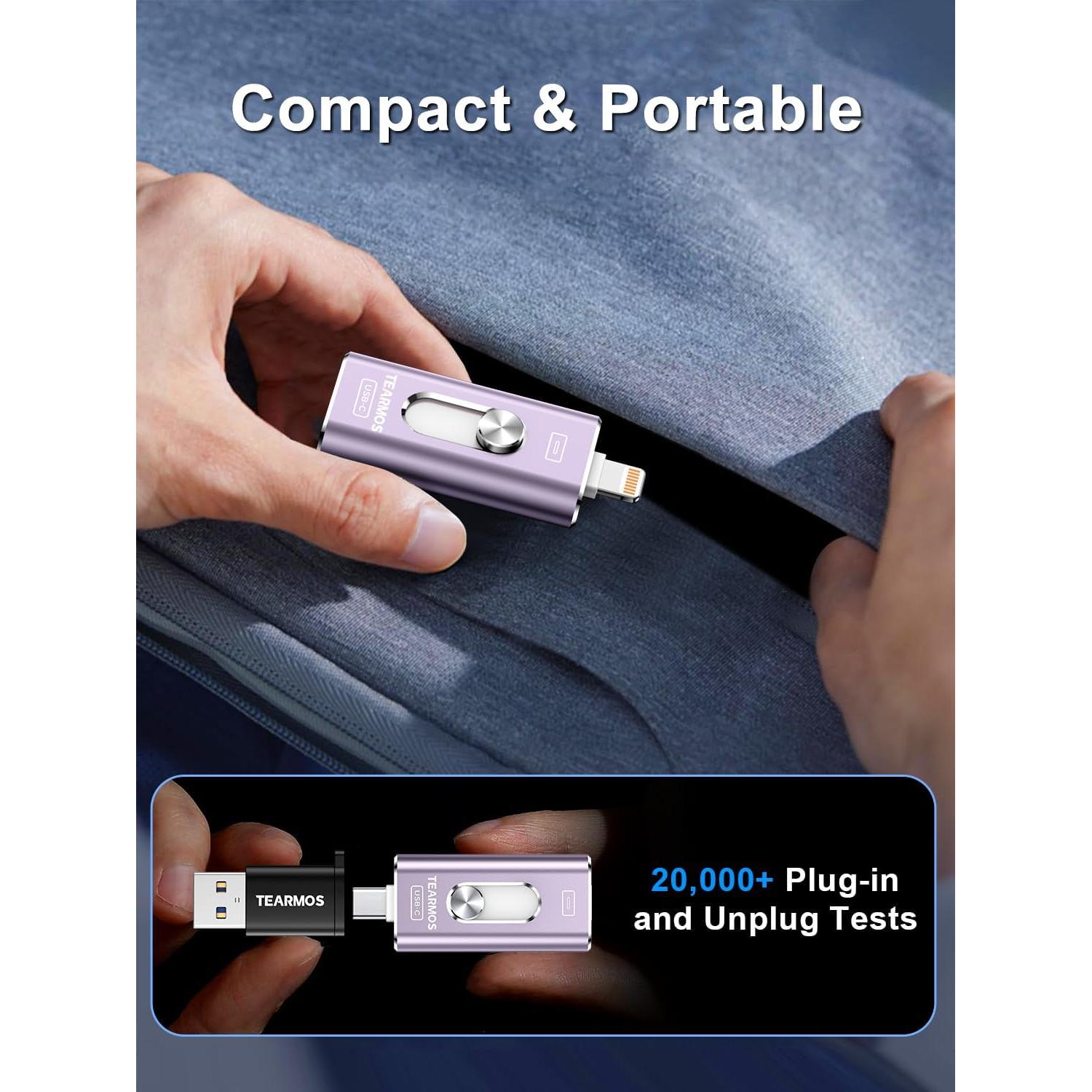 Pen Drive 512GB TEARMOS para iPhone y Android, Conectar y Usar