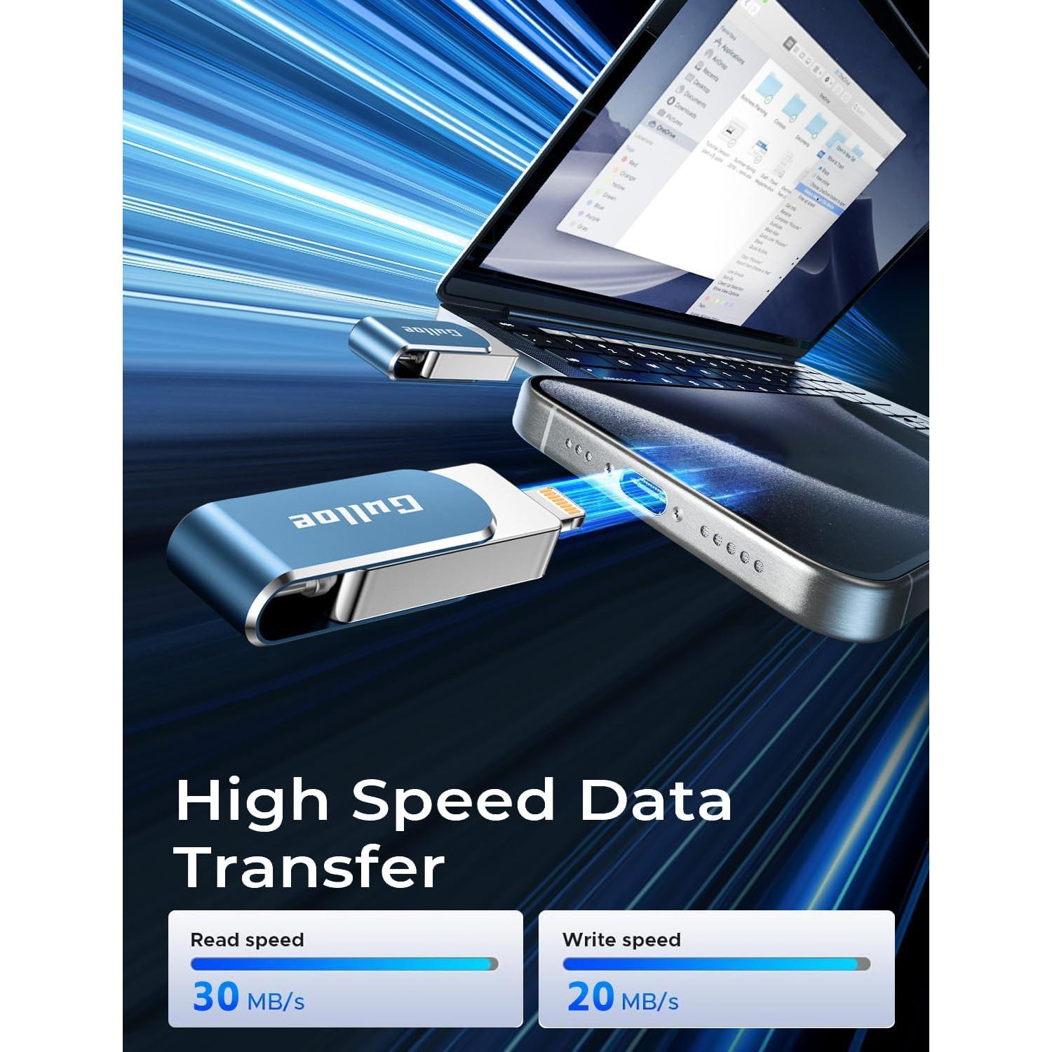 Unidad Flash USB Gulloe 512GB para iPhone y Android - Azul Marino