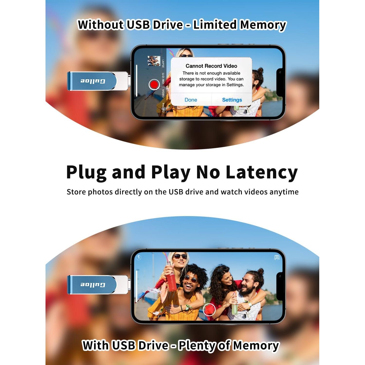 Unidad Flash USB Gulloe 512GB para iPhone y Android - Azul Marino