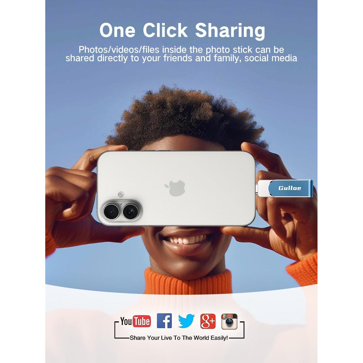 Unidad Flash USB Gulloe 512GB para iPhone y Android - Azul Marino