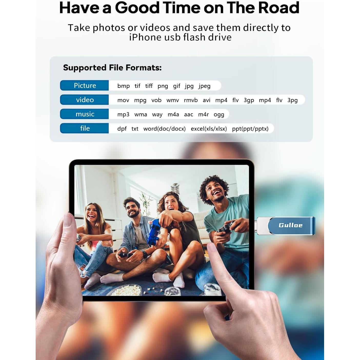 Unidad Flash USB Gulloe 512GB para iPhone y Android - Azul Marino