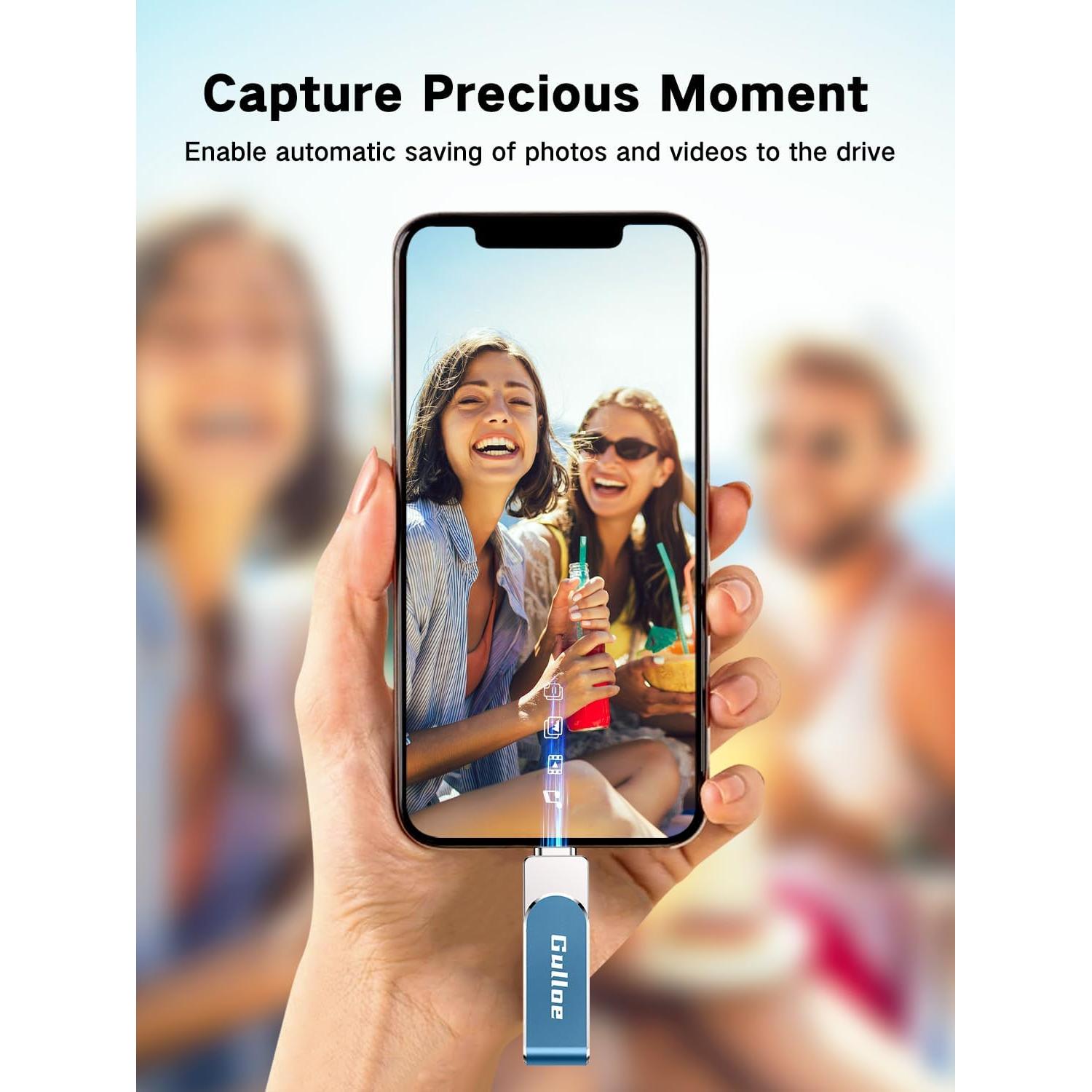 Unidad Flash USB Gulloe 512GB para iPhone y Android - Azul Marino