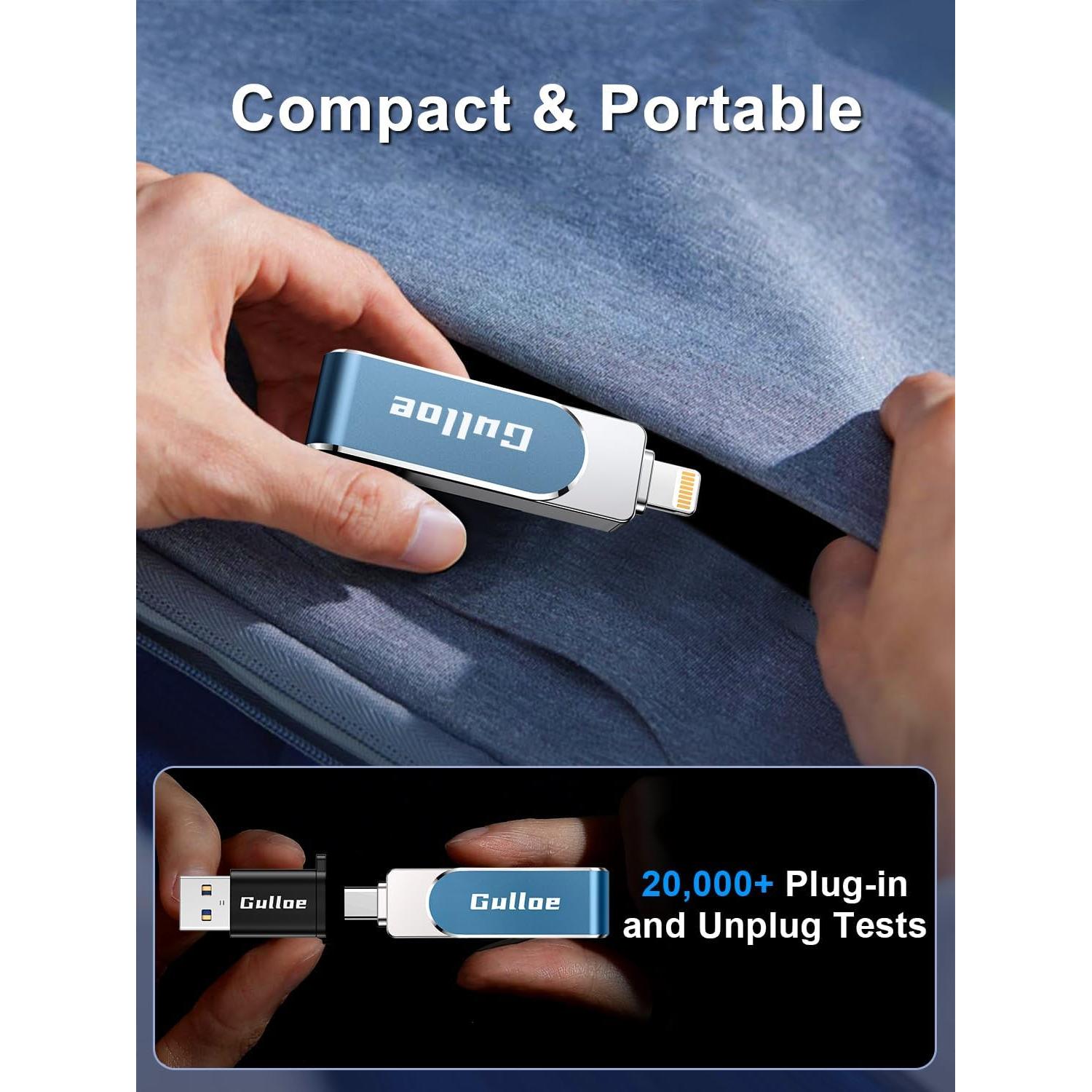 Unidad Flash USB Gulloe 512GB para iPhone y Android - Azul Marino