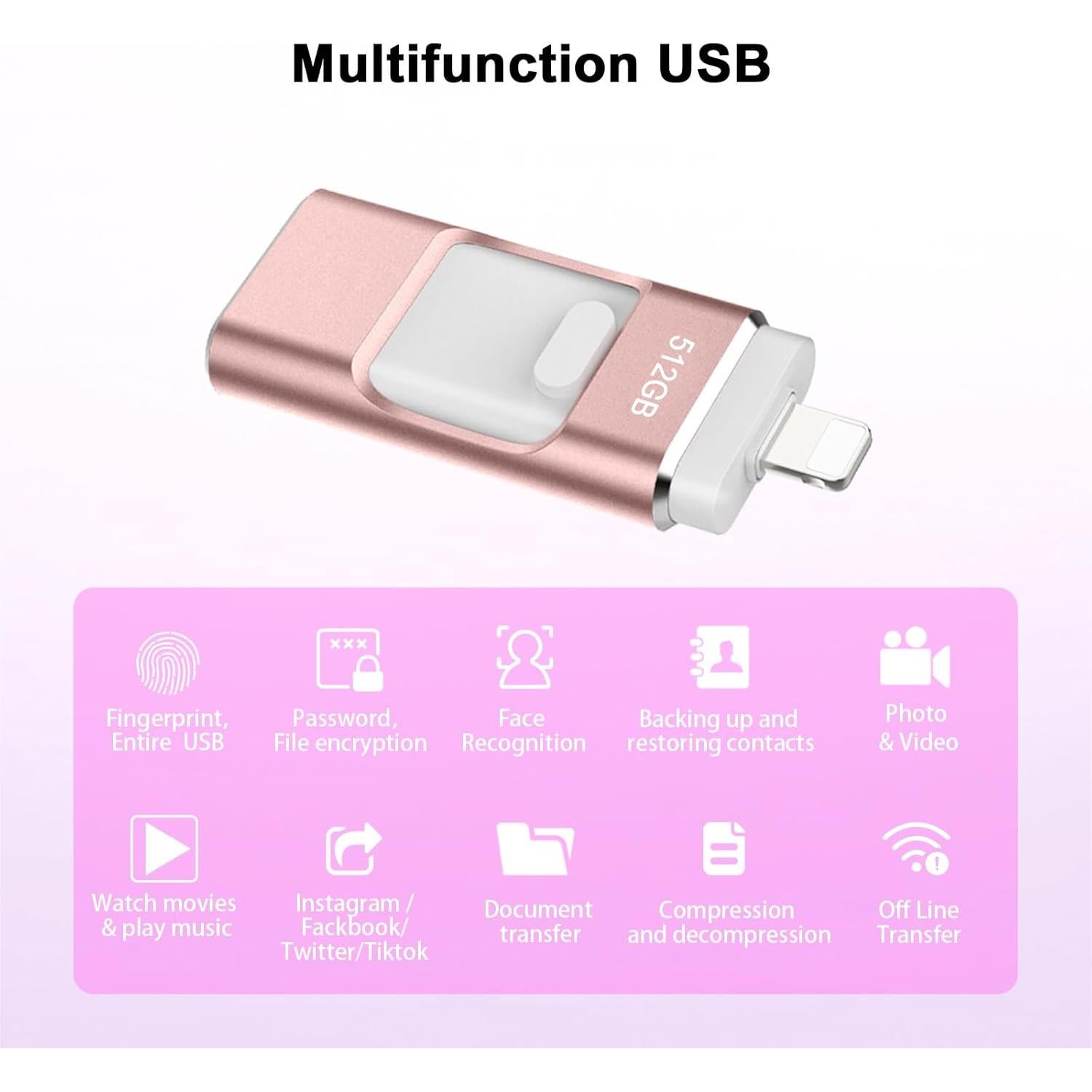 Unidad Flash 512GB Meaqust para iPhone y Android, Alta Velocidad