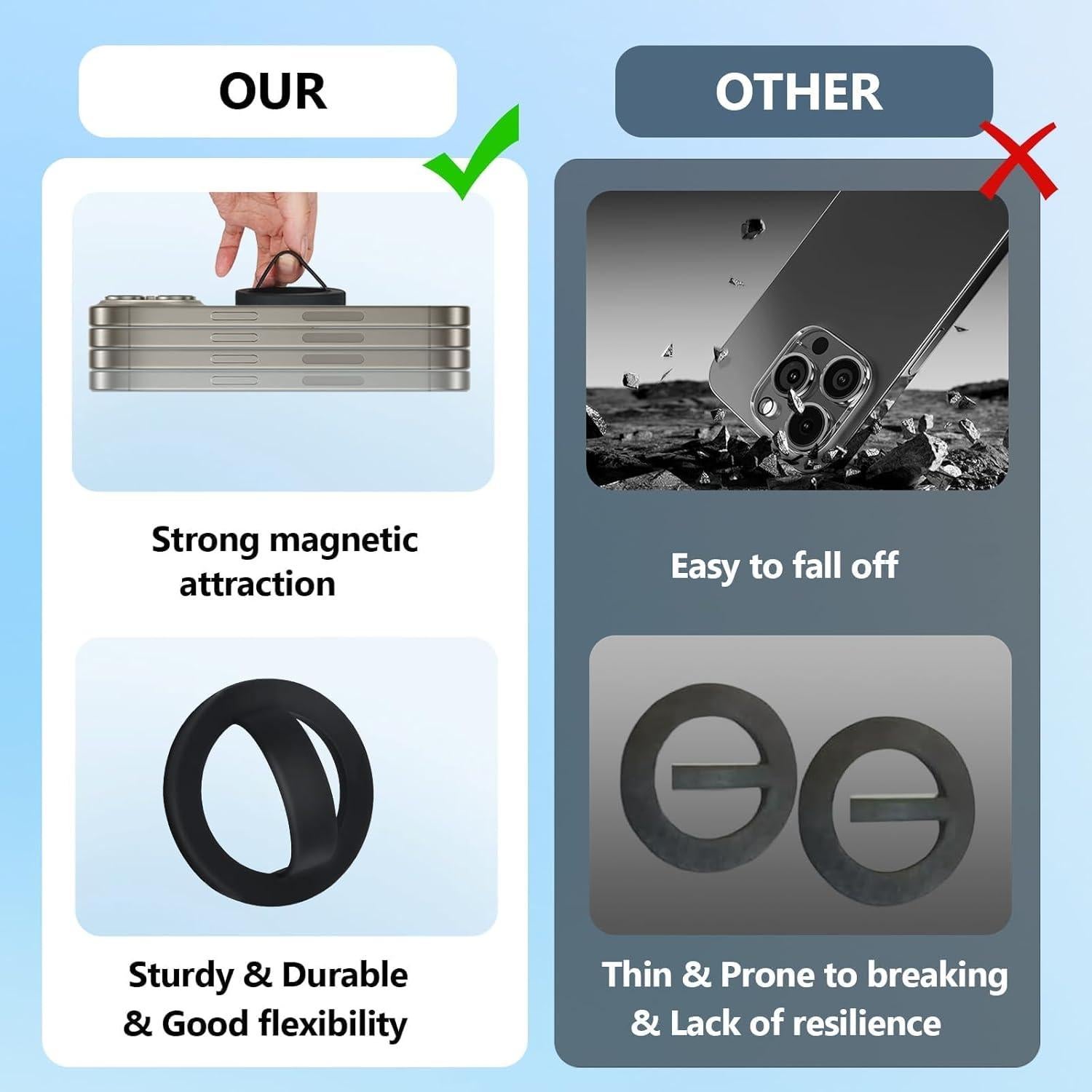 Soporte para teléfono magnético QxbBox con anillo de agarre negro