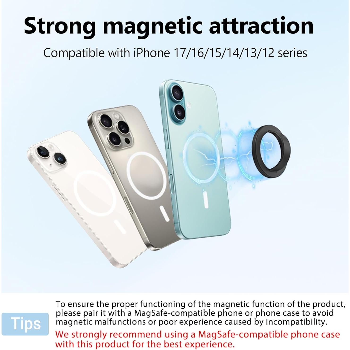 Soporte para teléfono magnético QxbBox con anillo de agarre negro