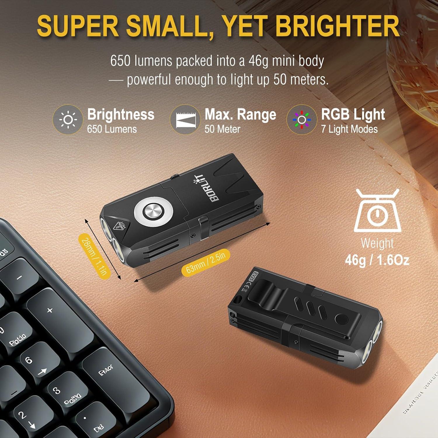 Linterna LED BORUIT EV25 Mini Recargable 650 Lúmenes IP66