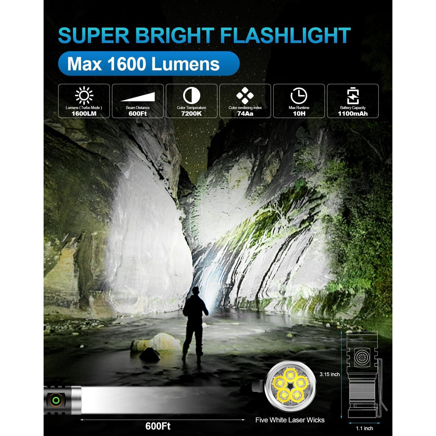 Linterna EDC Recargable VOLISABER 1600 Lúmenes IP68 5 Modos