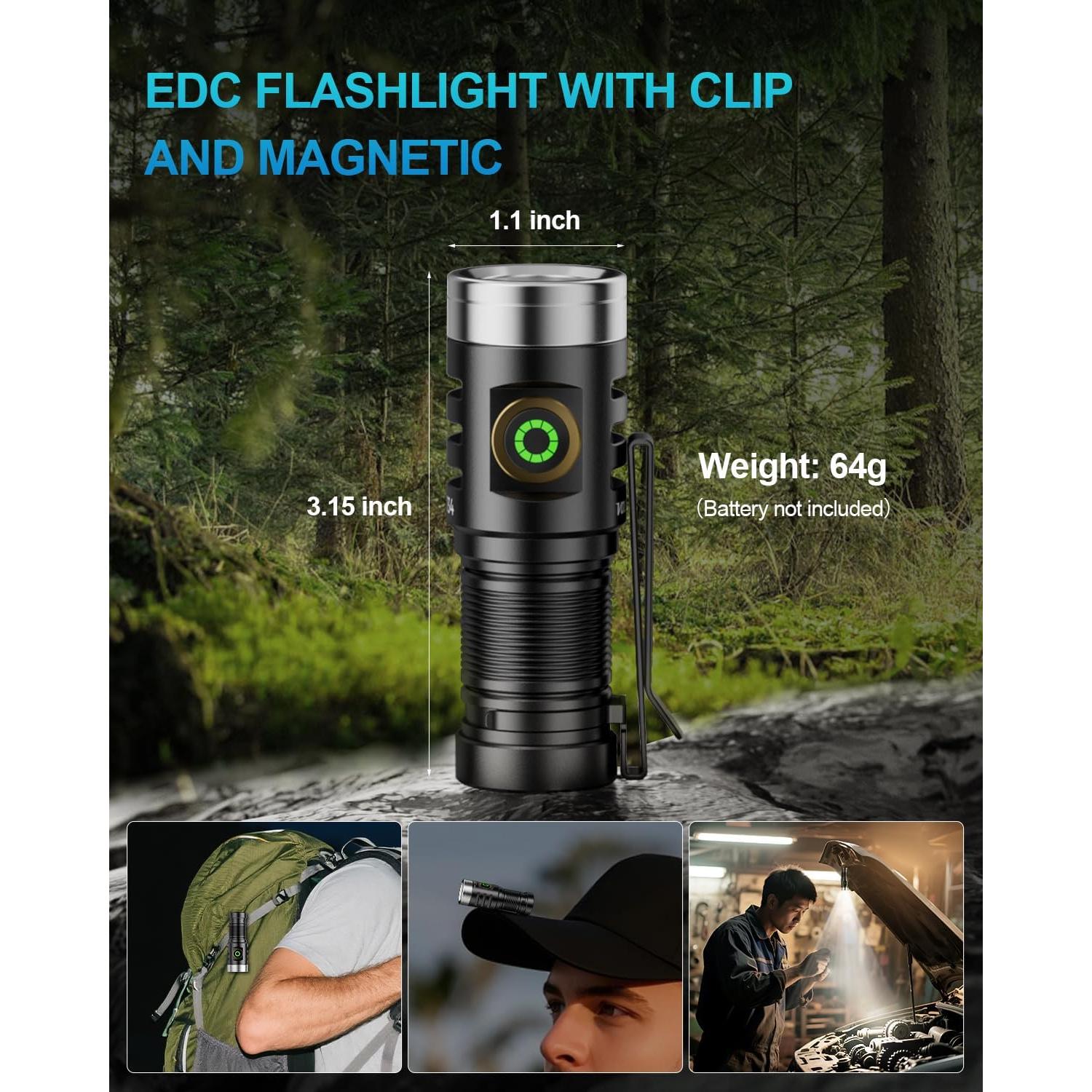 Linterna EDC Recargable VOLISABER 1600 Lúmenes IP68 5 Modos