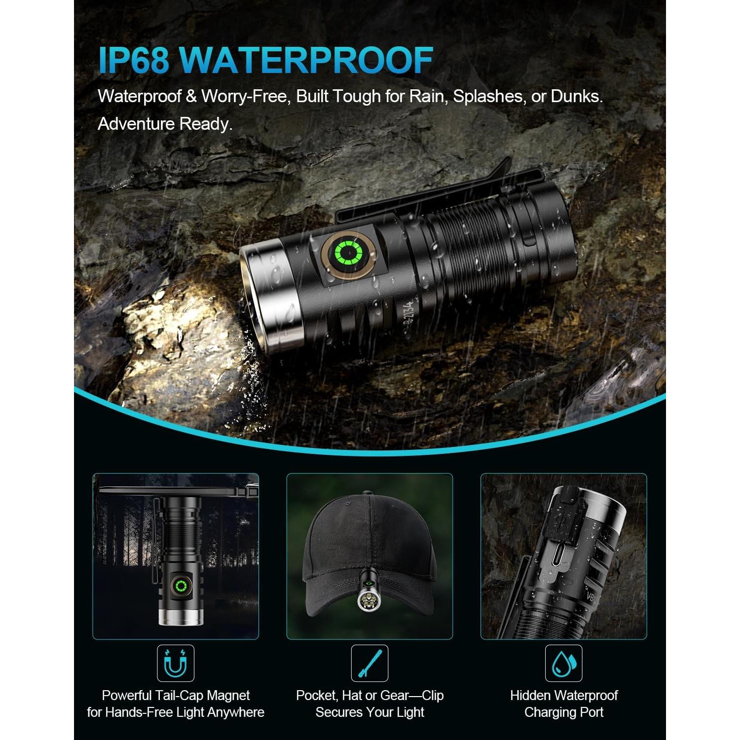 Linterna EDC Recargable VOLISABER 1600 Lúmenes IP68 5 Modos