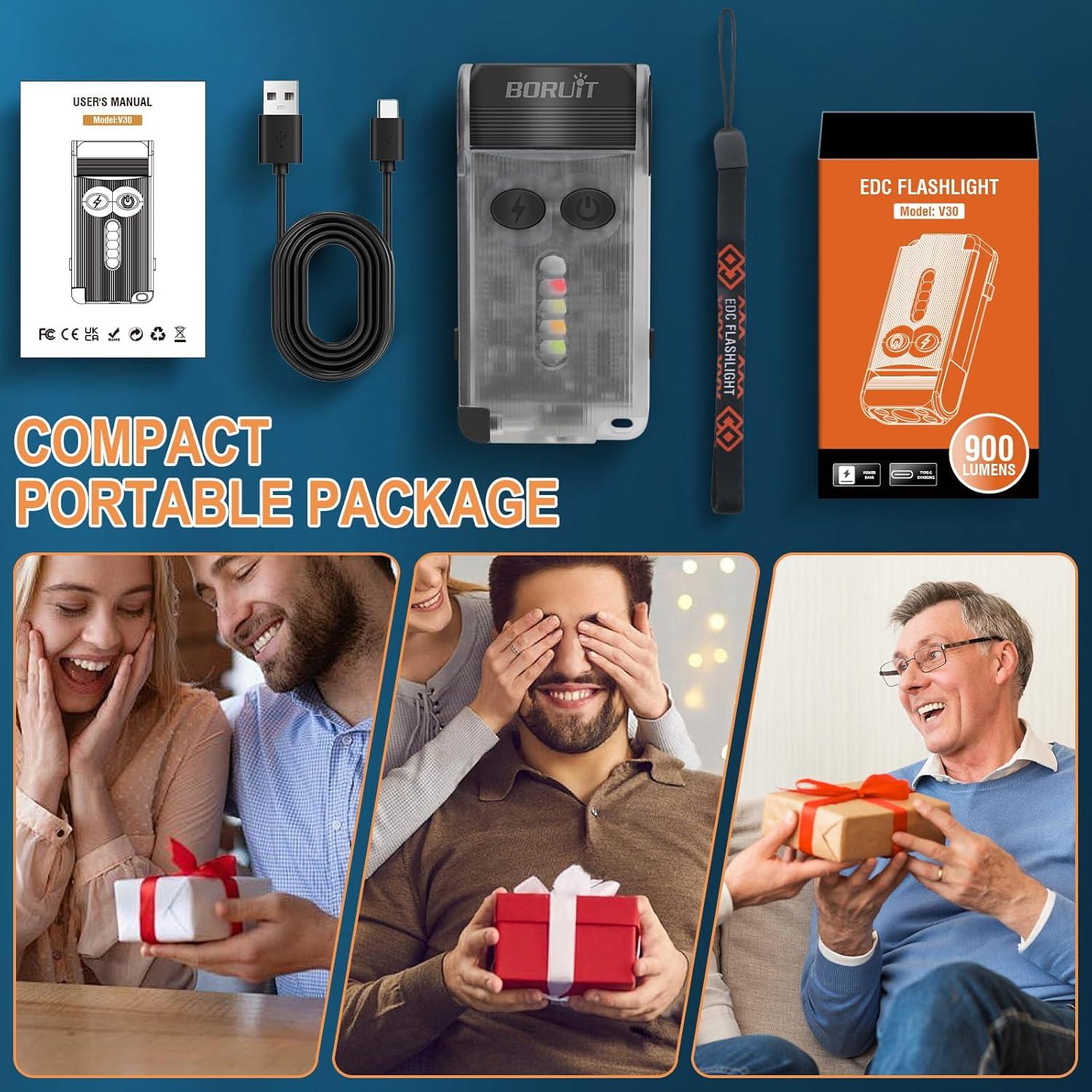 Linterna LED BORUIT V30 EDC Recargable USB 2000mAh Blanca