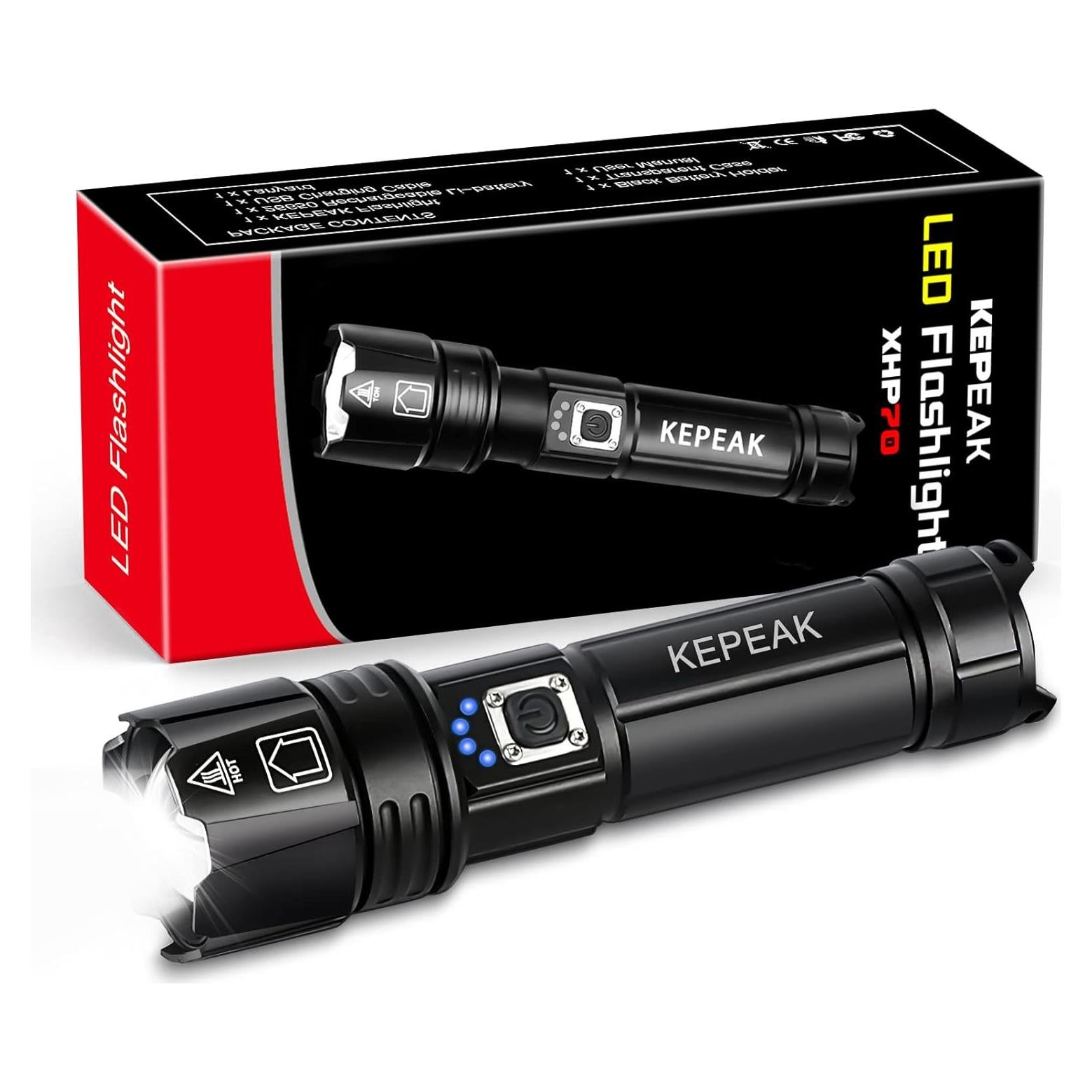 Linterna LED Recargable KEPEAK 1476, 20x Brillante, 5 Modos