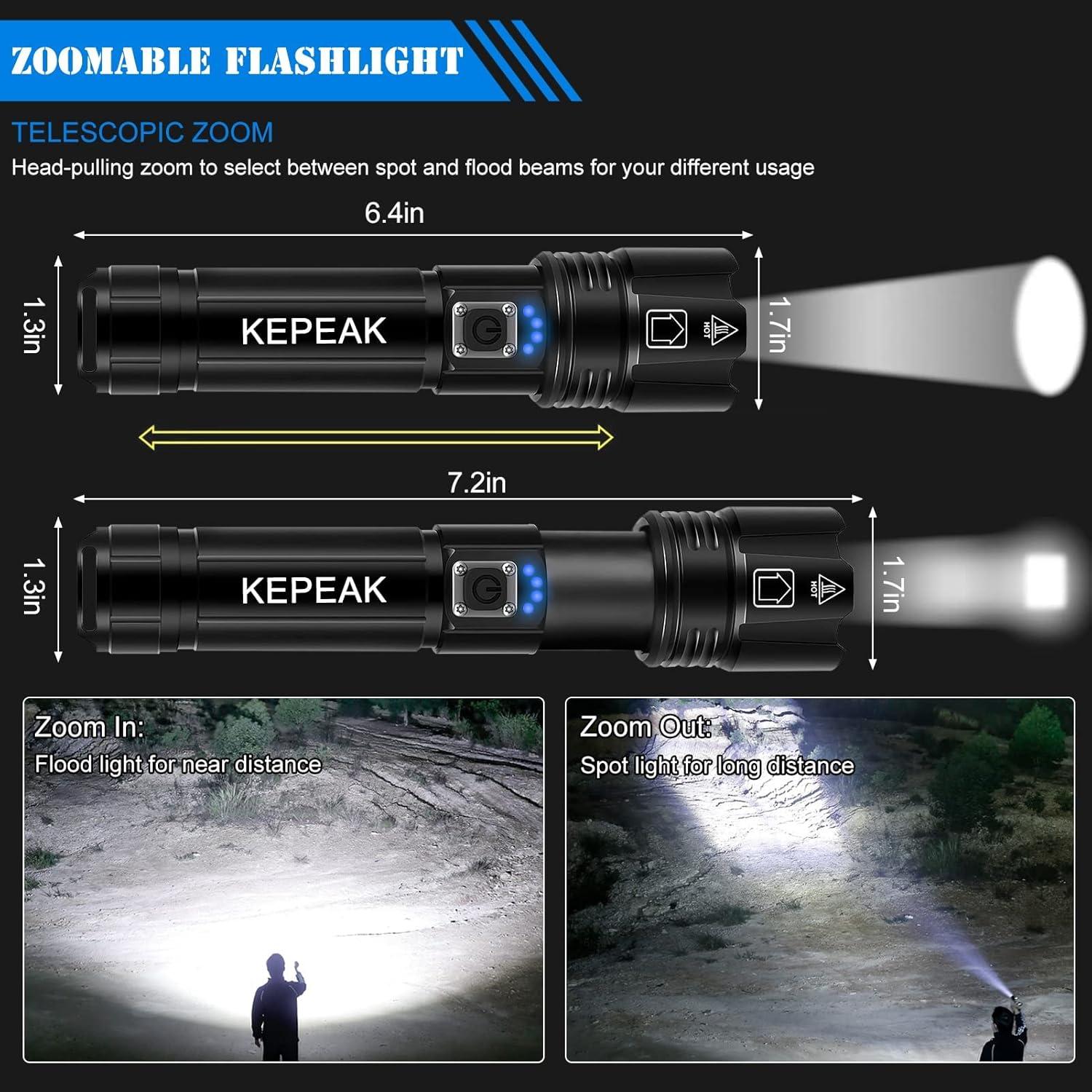 Linterna LED Recargable KEPEAK 1476, 20x Brillante, 5 Modos