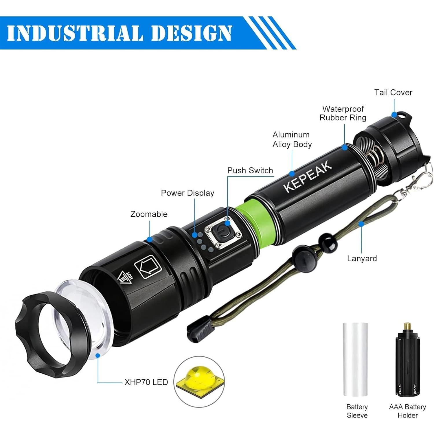 Linterna LED Recargable KEPEAK 1476, 20x Brillante, 5 Modos