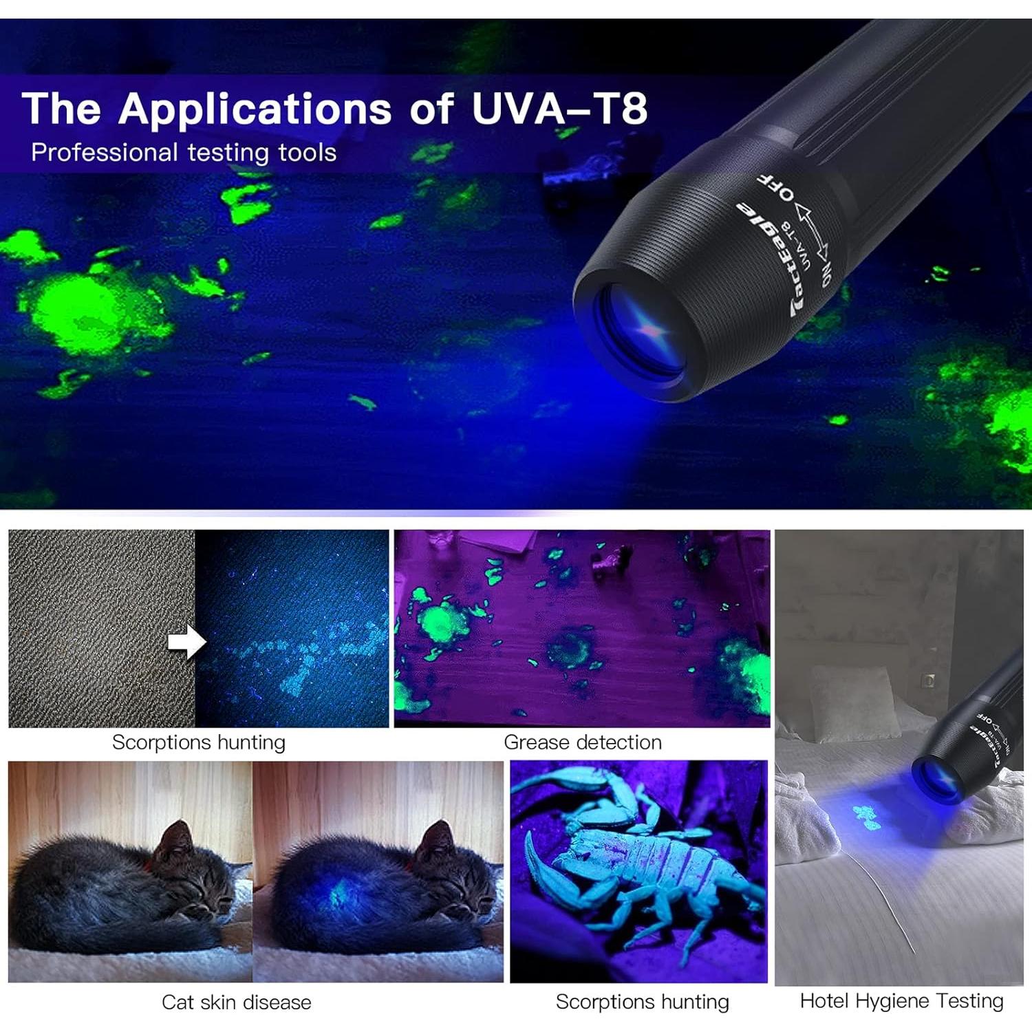 Linterna UV TactEagle UVA-T8 365nm para Orina y Manchas