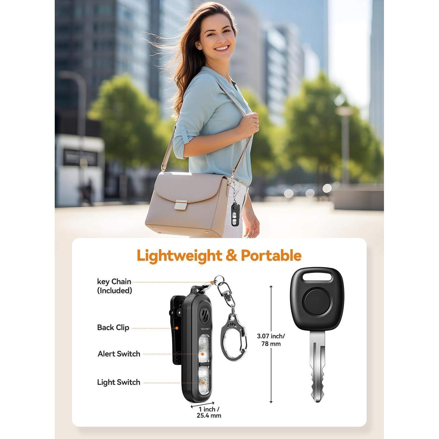 Alarma Personal TECKNET 135dB con Luz Estroboscópica IPX4