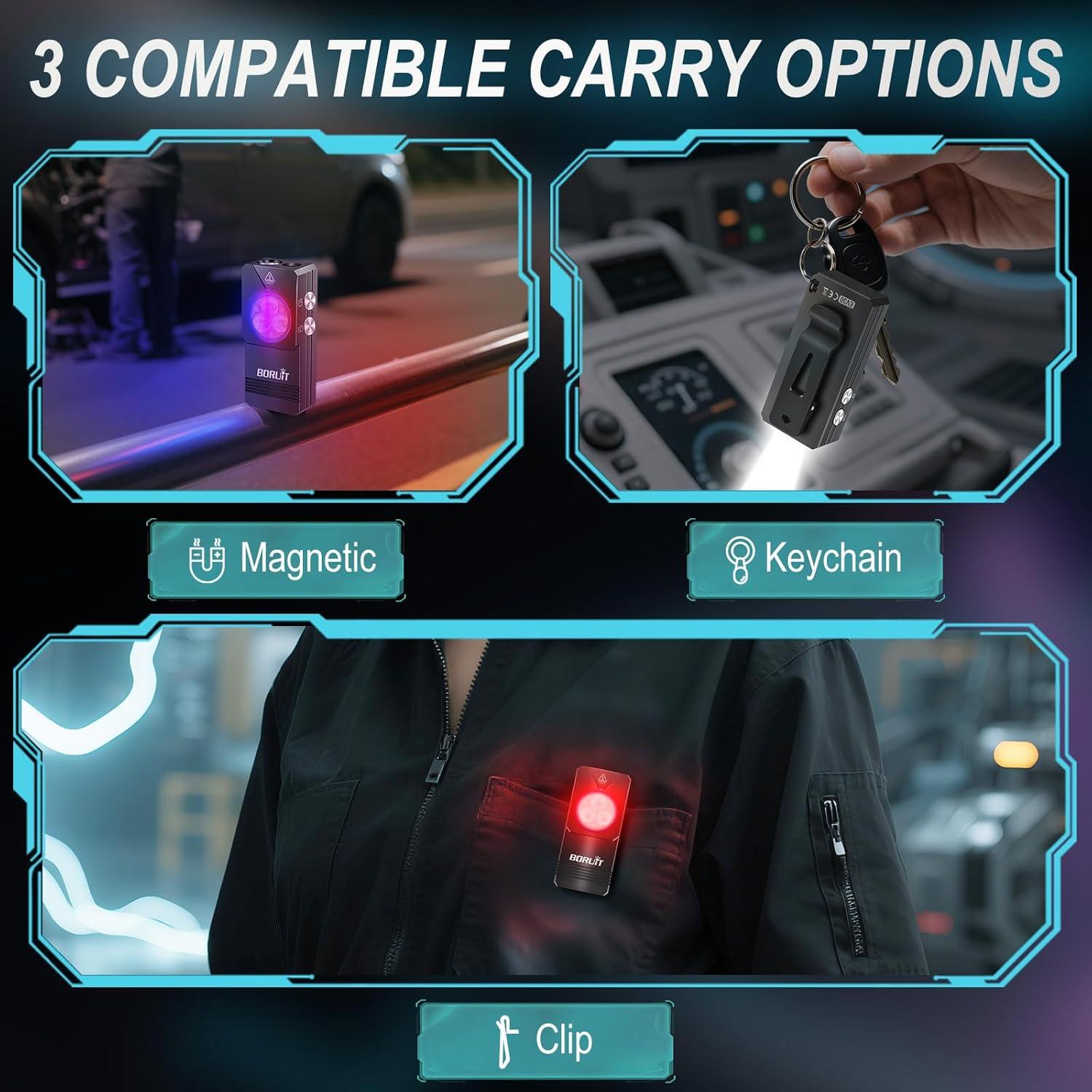 Linterna Mini BORUIT EV30 USB-C 550 Lúmenes UV 365nm IP66