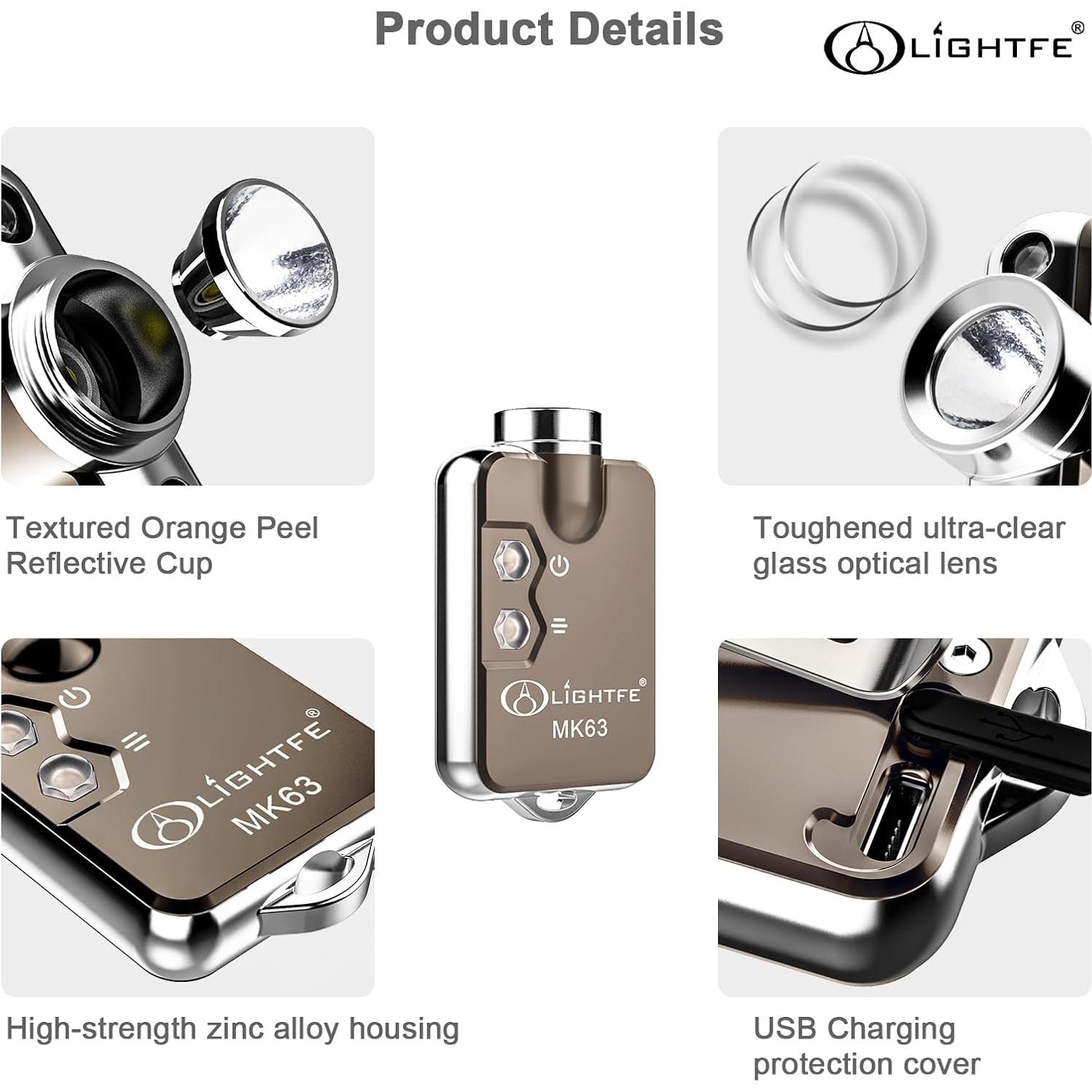 Linterna de Llavero LIGHTFE MK63 3 en 1 Luz UV, Blanca y Roja