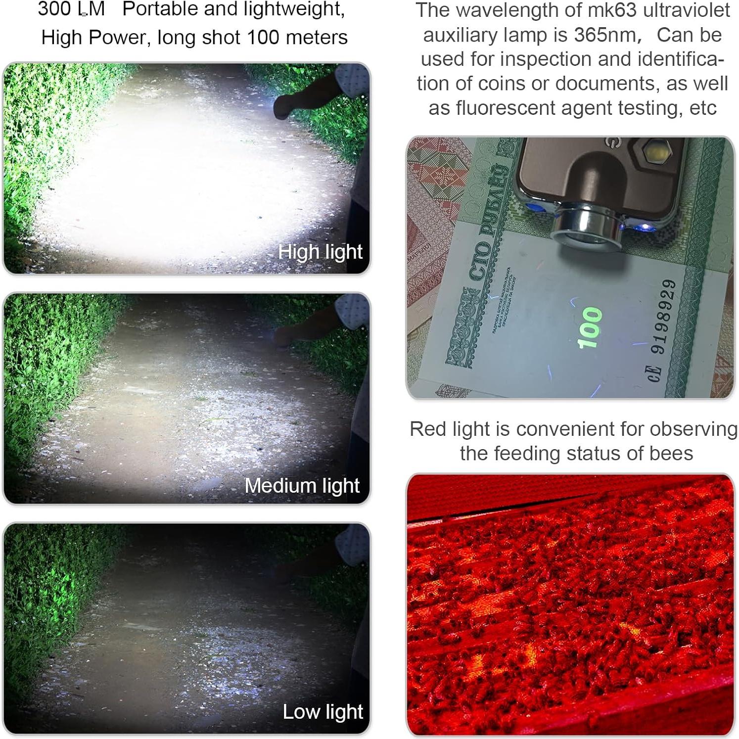 Linterna de Llavero LIGHTFE MK63 3 en 1 Luz UV, Blanca y Roja