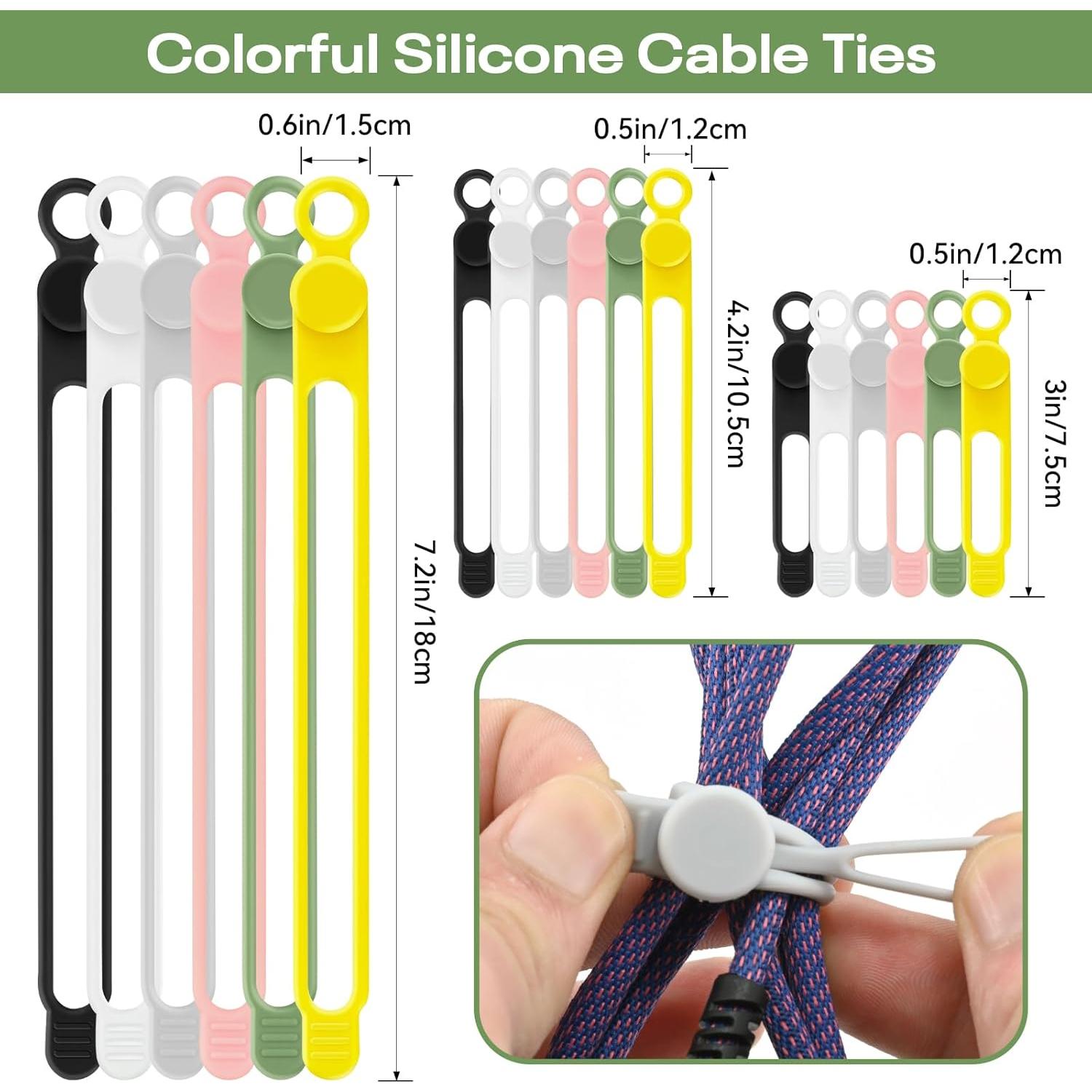 Bridas de Silicona Reutilizables CozyNestMo - 18 Piezas, 6 Colores