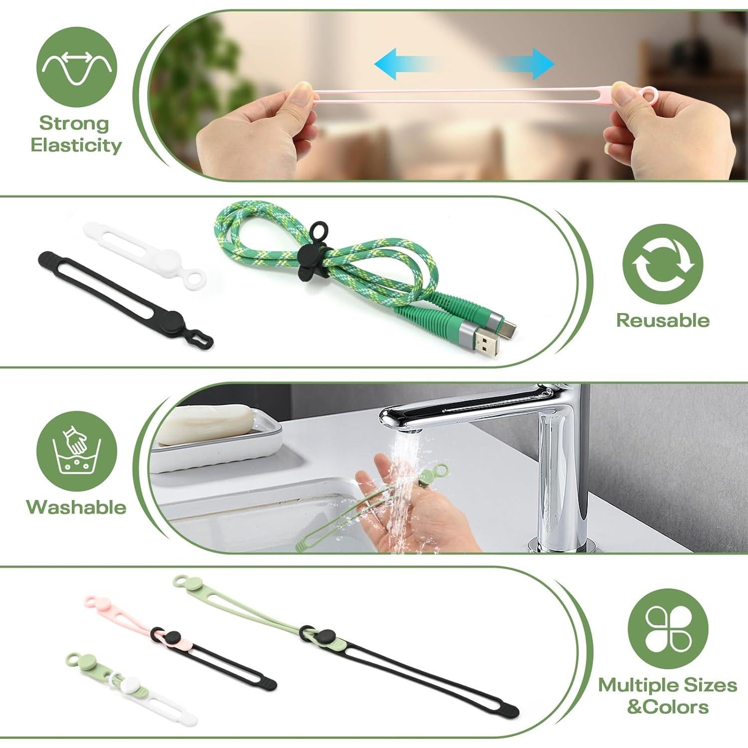 Bridas de Silicona Reutilizables CozyNestMo - 18 Piezas, 6 Colores