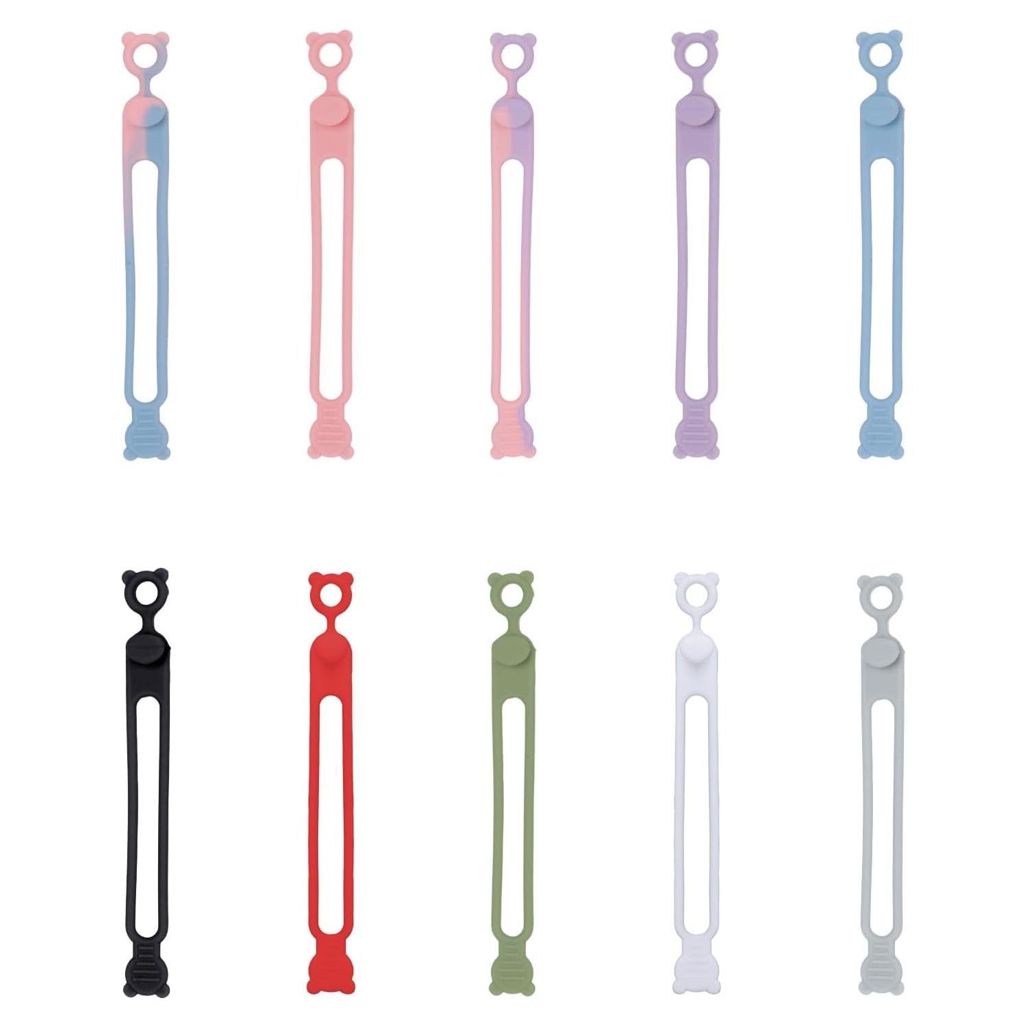10 Sujetadores de Cable de Silicona Fukaisu Coloridos 10.5cm