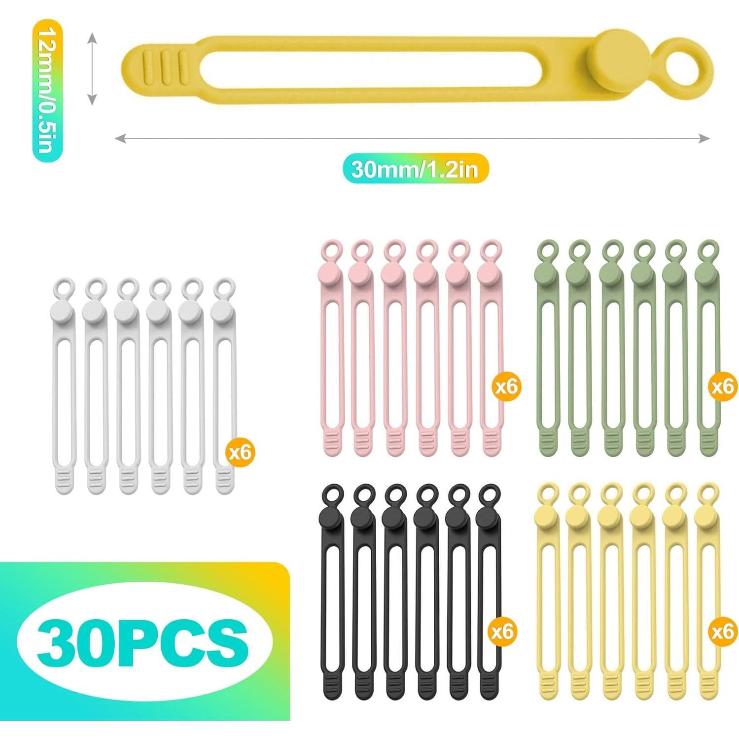 30 Sujetadores de Cable de Silicona KornaDoz Multicolor