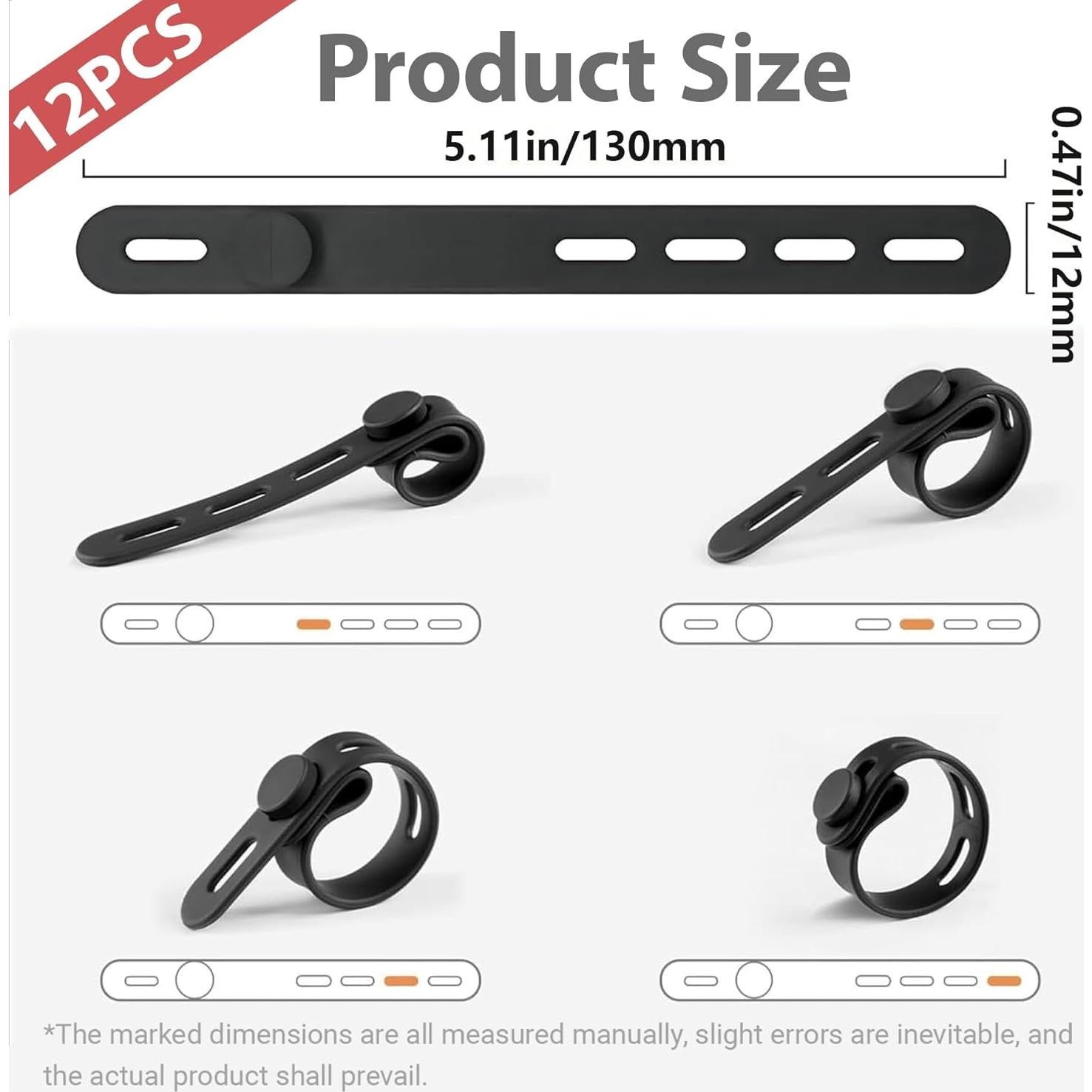 Silicone Cable Ties 12 pack, Reusable,Washable Wire-Data Cable Organizer,Electrical Cord Ties with Lock Buckle,Travel & Home Accessories,Tnkcter