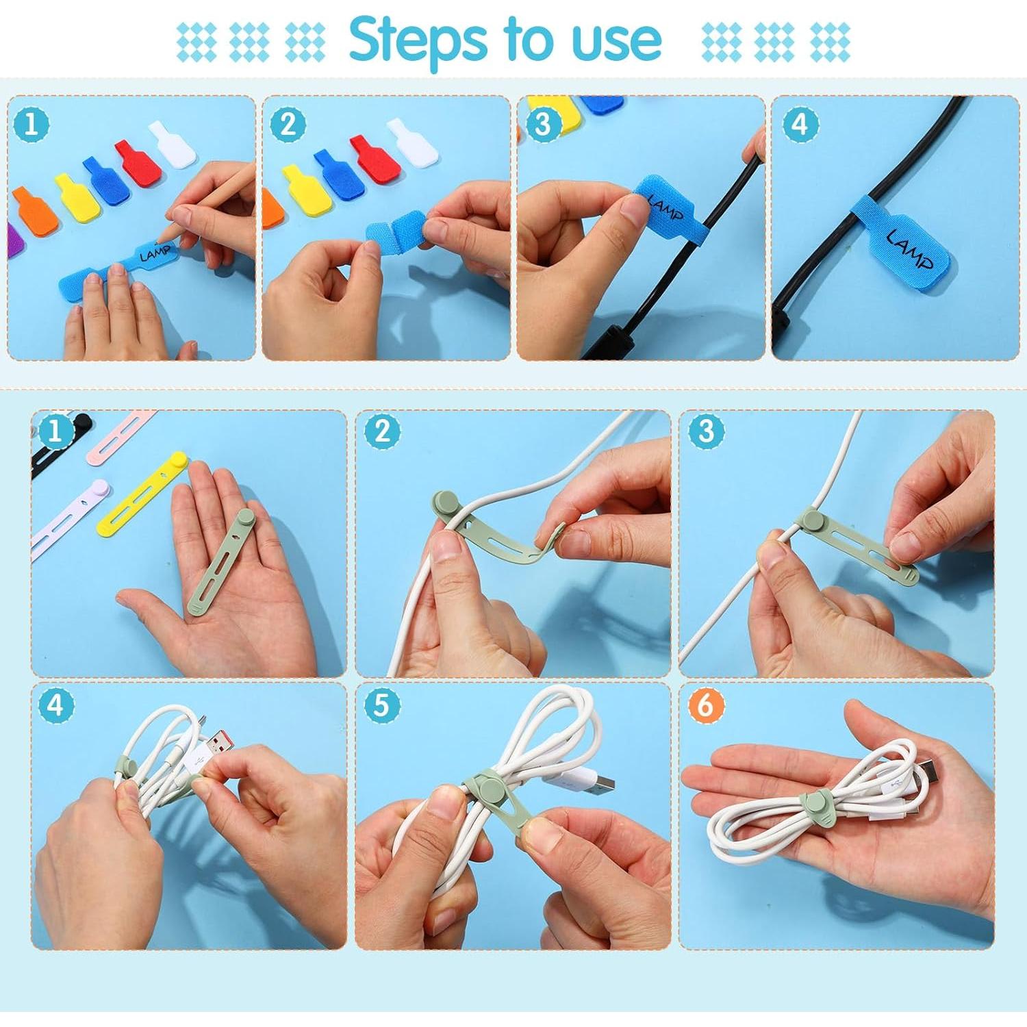 90 Pcs Organizador de Cables Multicolor Ribbonlic - Bridas y Etiquetas