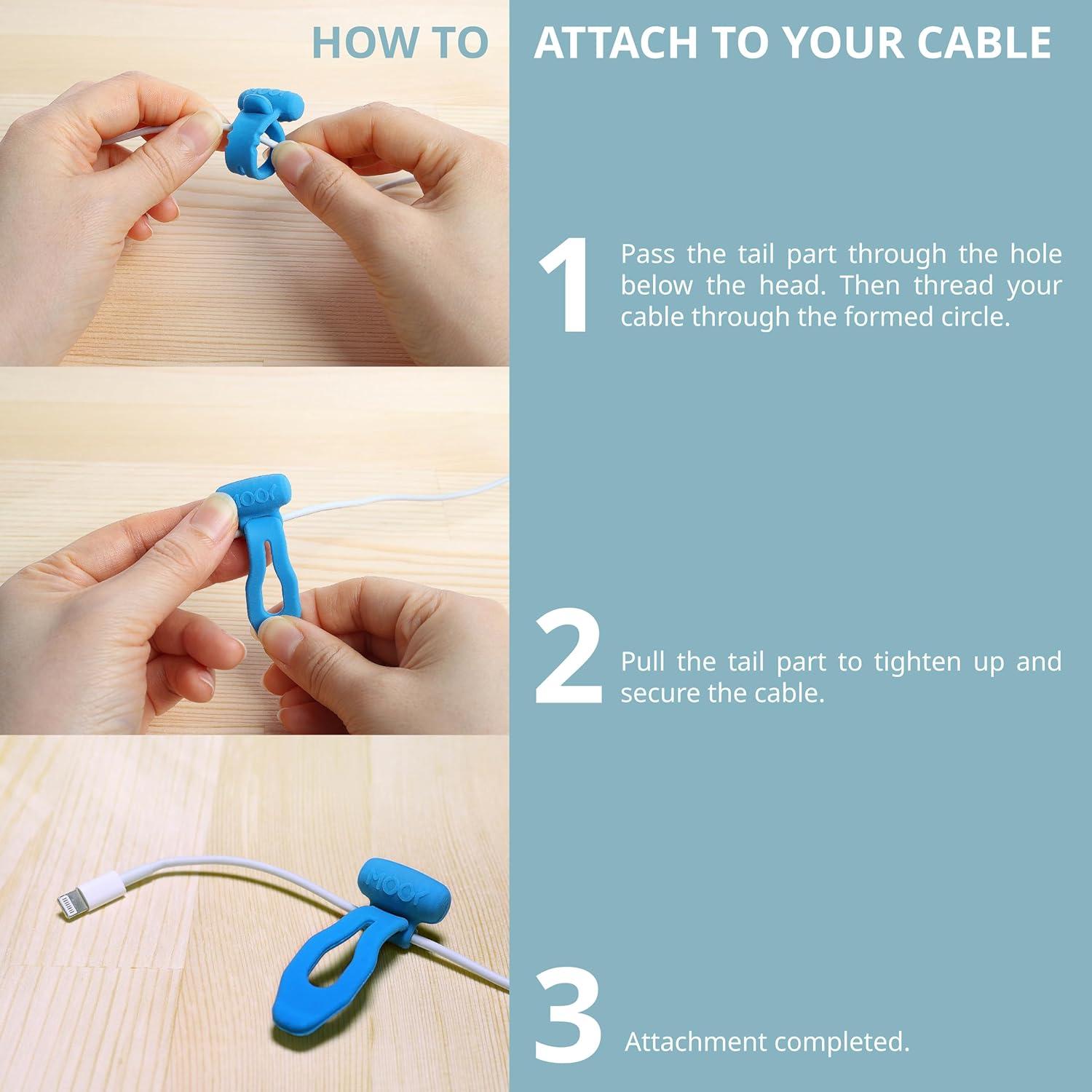 Organizador de Cables MOOY CLINGMAN Set de 3 Silicona Azul