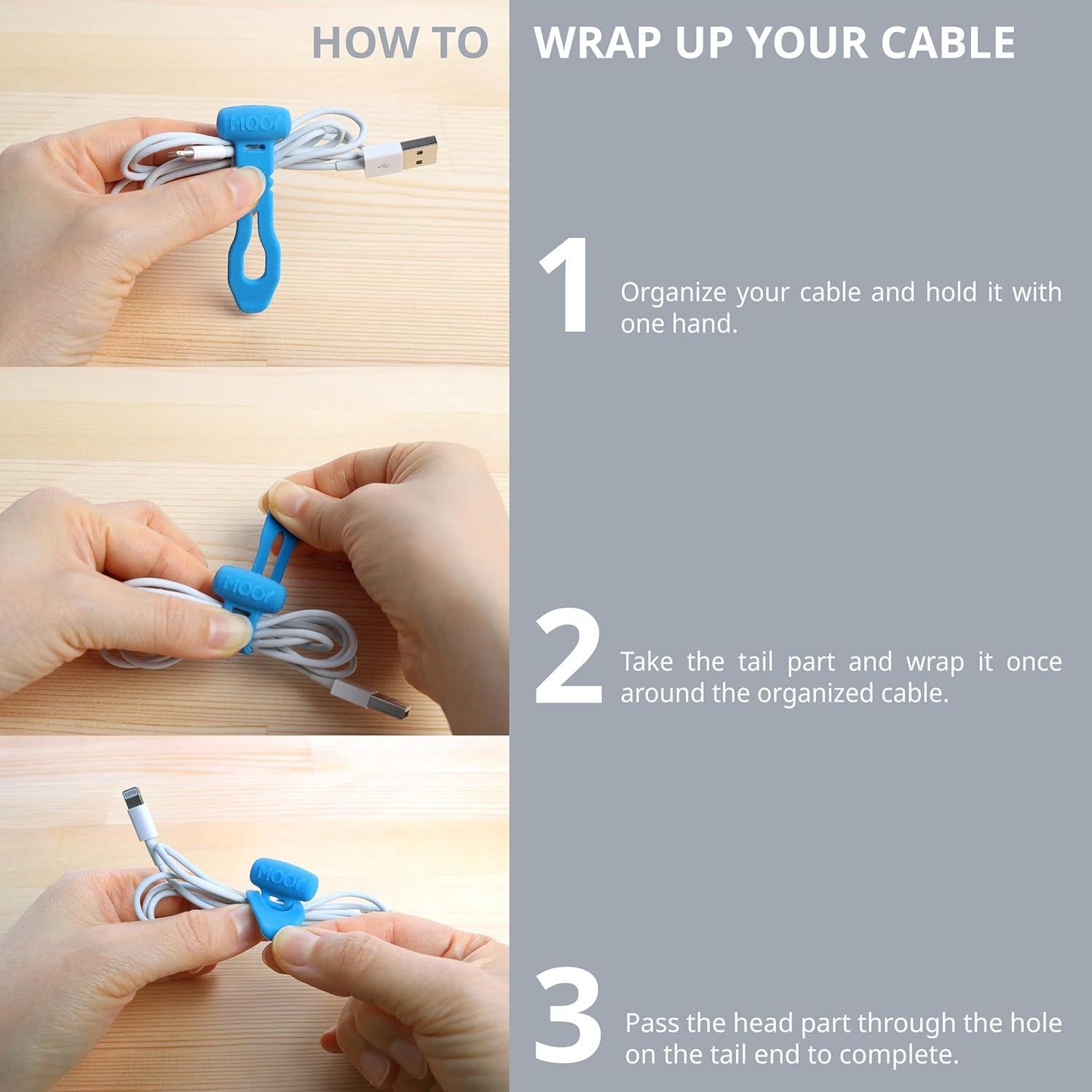 Organizador de Cables MOOY CLINGMAN Set de 3 Silicona Azul