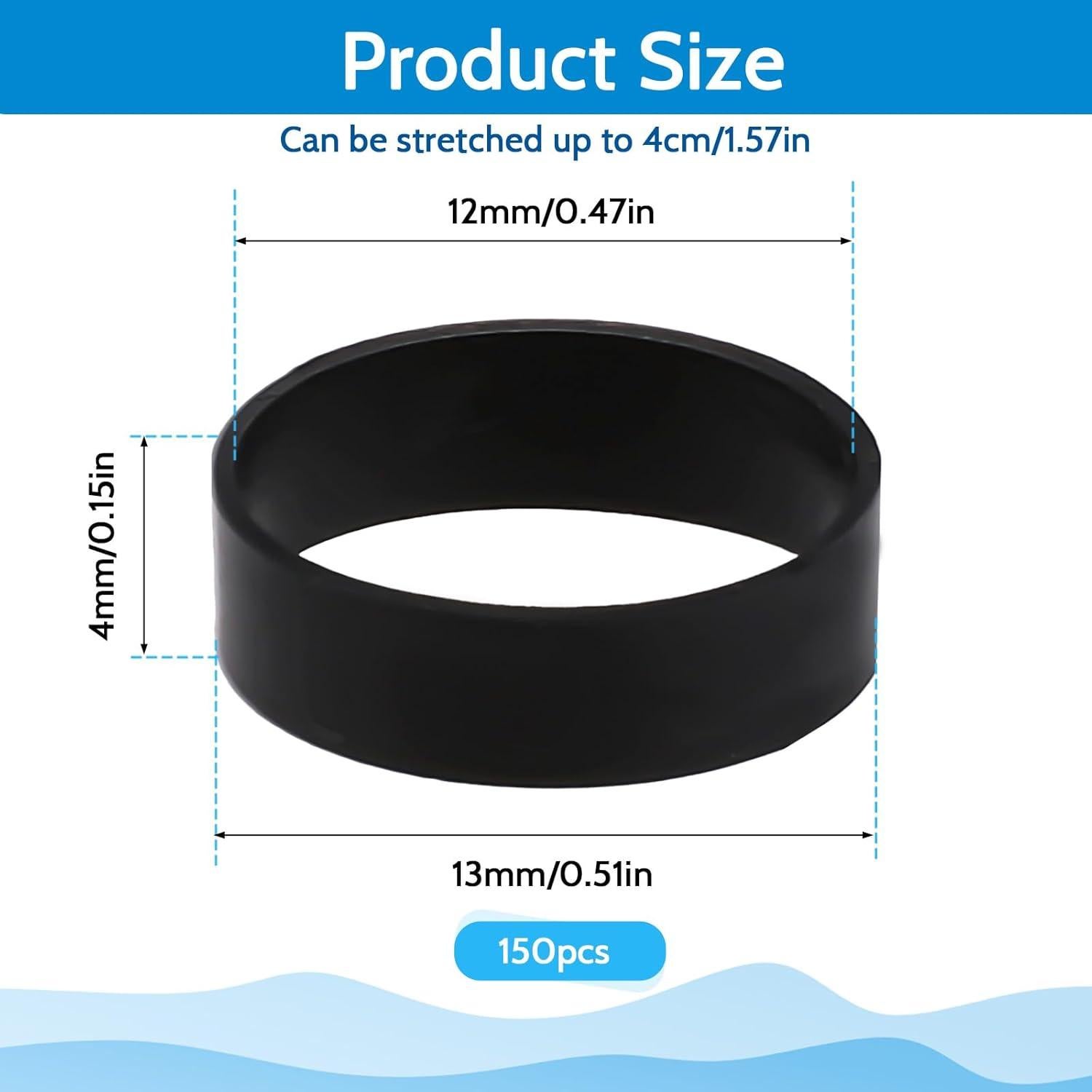 150 Bandas Elásticas de Silicona Negras Sliverdew 13mm x 4mm