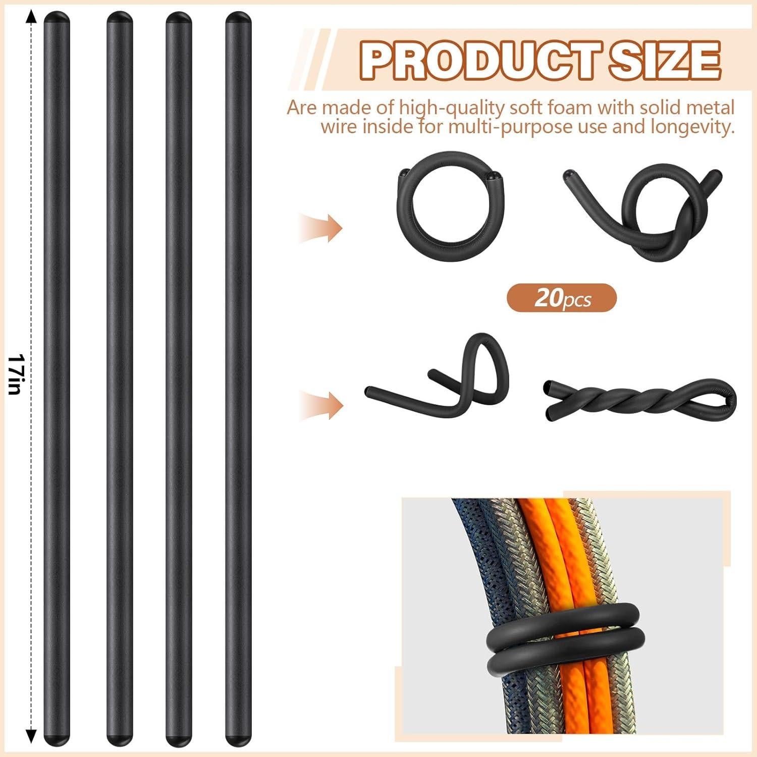 20 Gomas Torcidas Reutilizables Ninehaoou 43 cm Negro