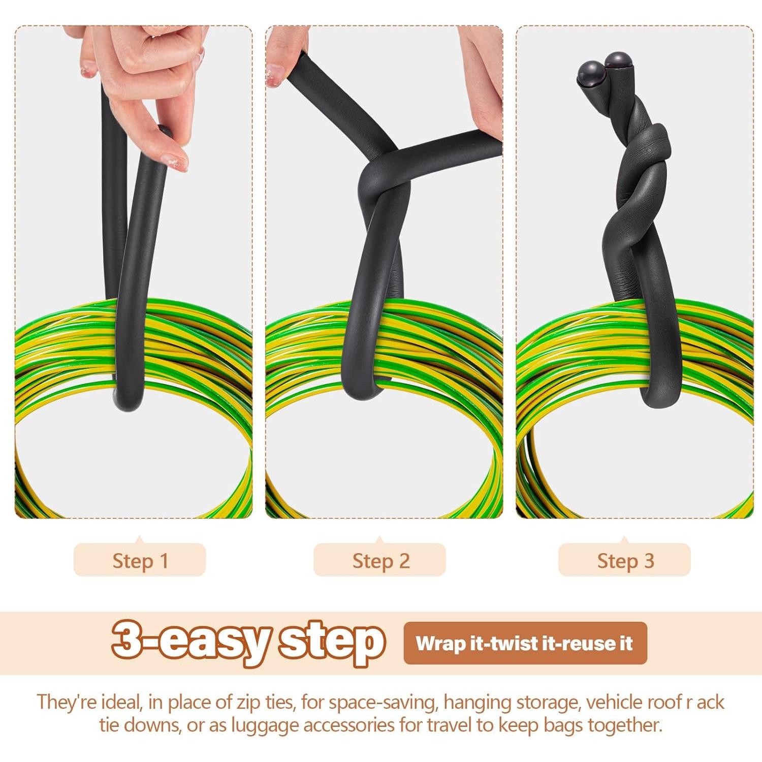 20 Gomas Torcidas Reutilizables Ninehaoou 43 cm Negro