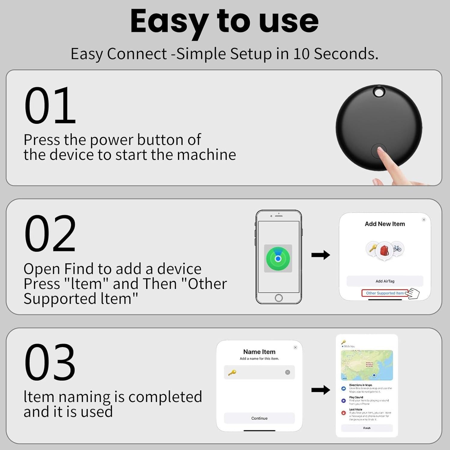 Etiquetas de Seguimiento Bluetooth Hoxe - Paquete de 4 Negro IP67