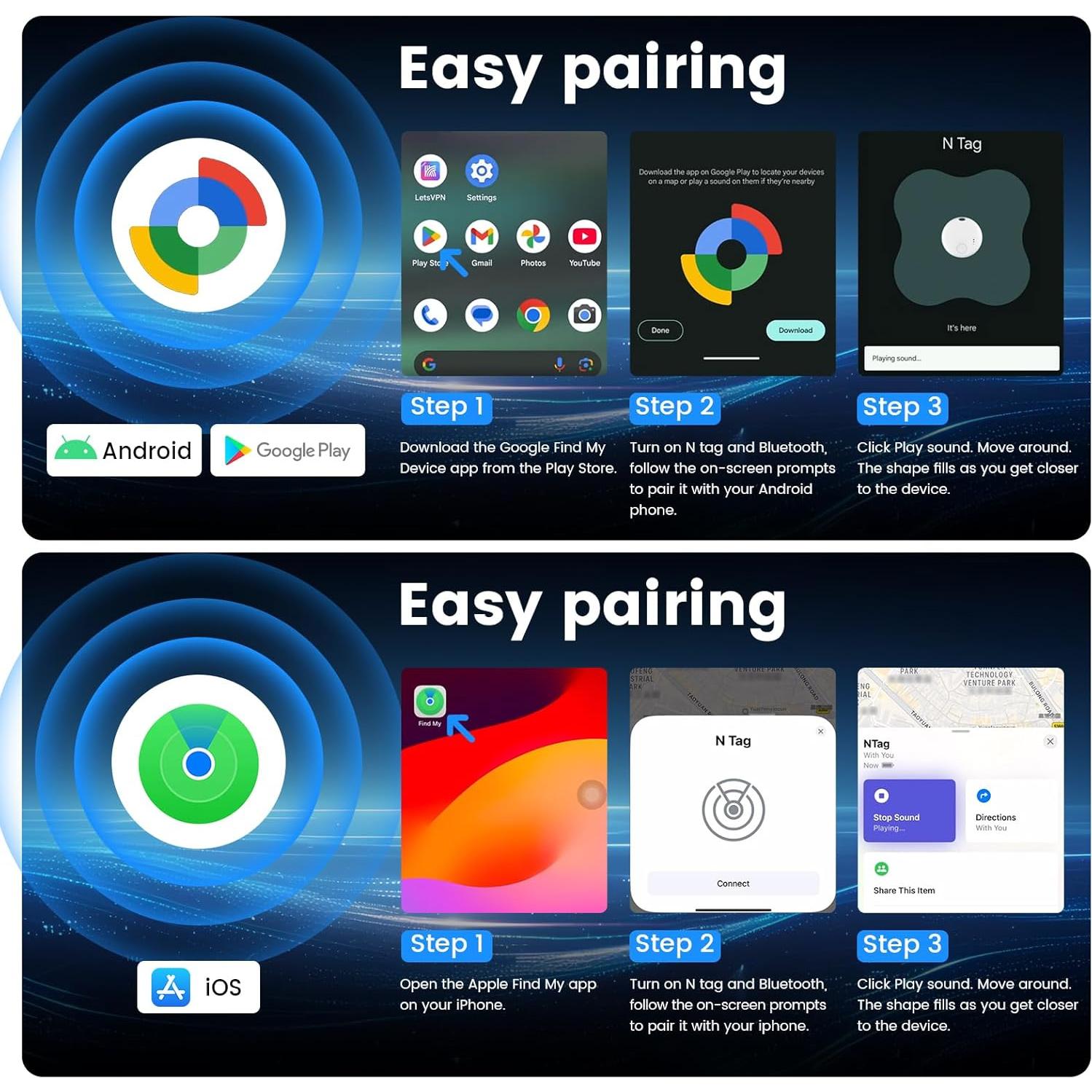 Etiquetas de Rastreo Bluetooth 2 Paquete - N Tag Negro