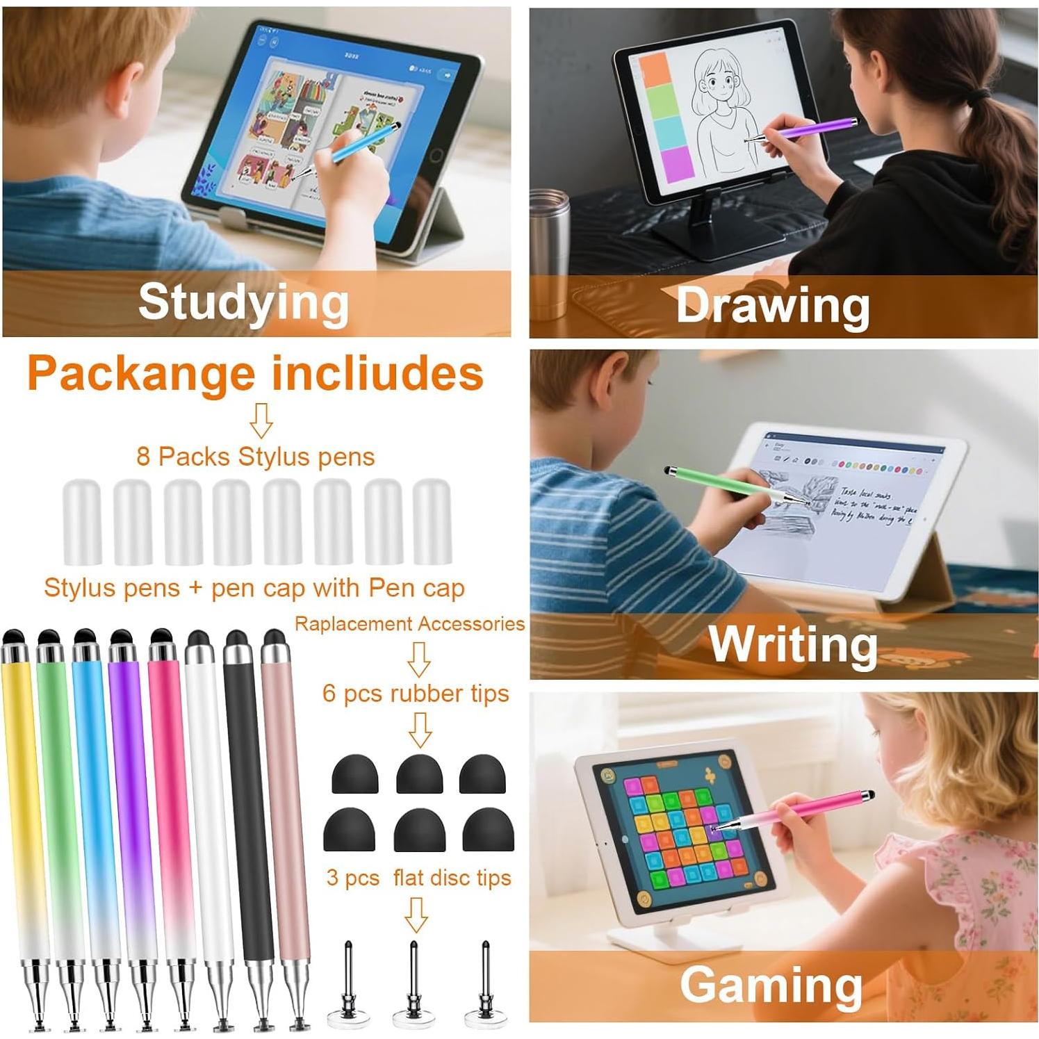 Paquete de 8 bolígrafos stylus Wrseler 3 en 1 alta precisión