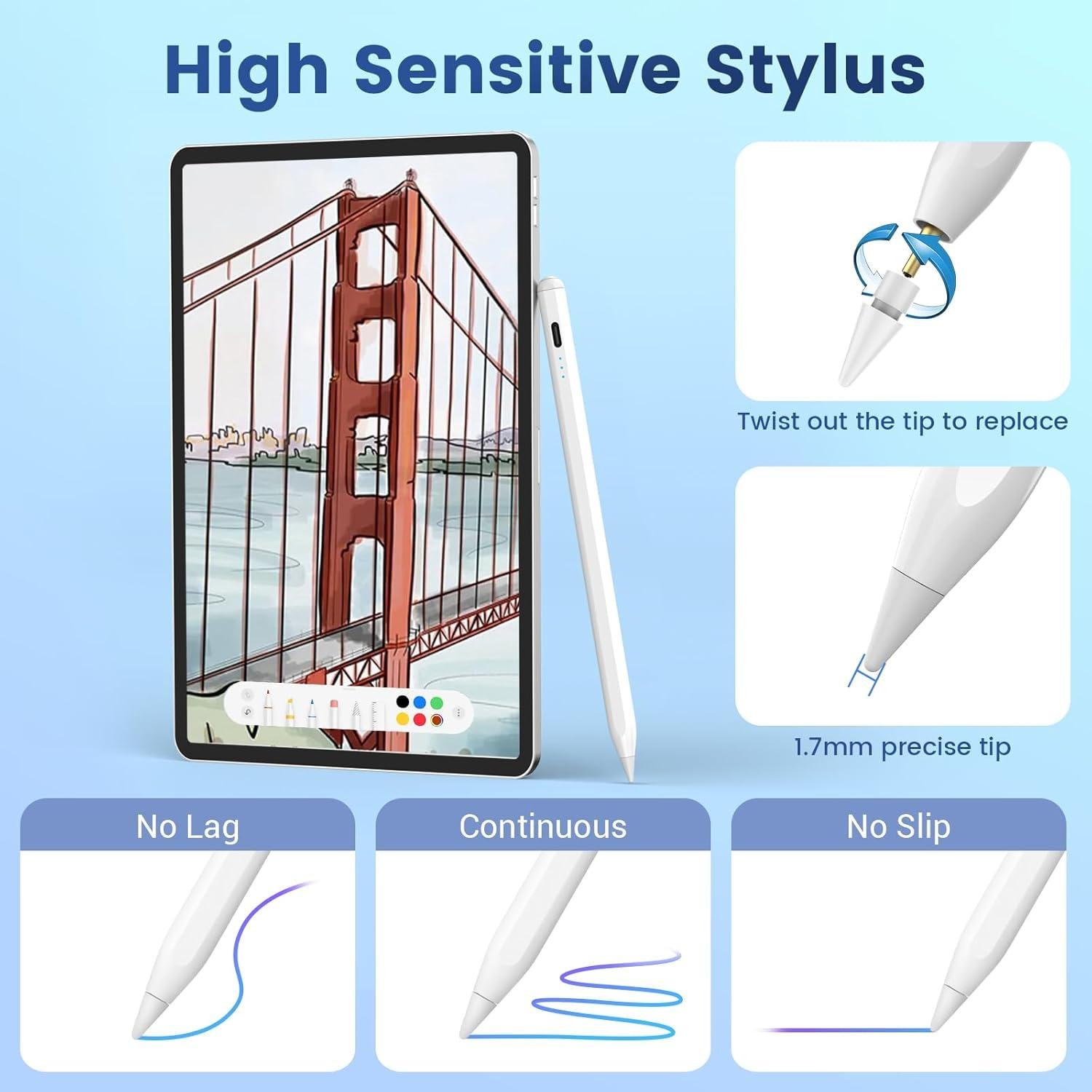 Lápiz Stylus Lanteso para iPad 2018-2025, Sensibilidad Inclinación