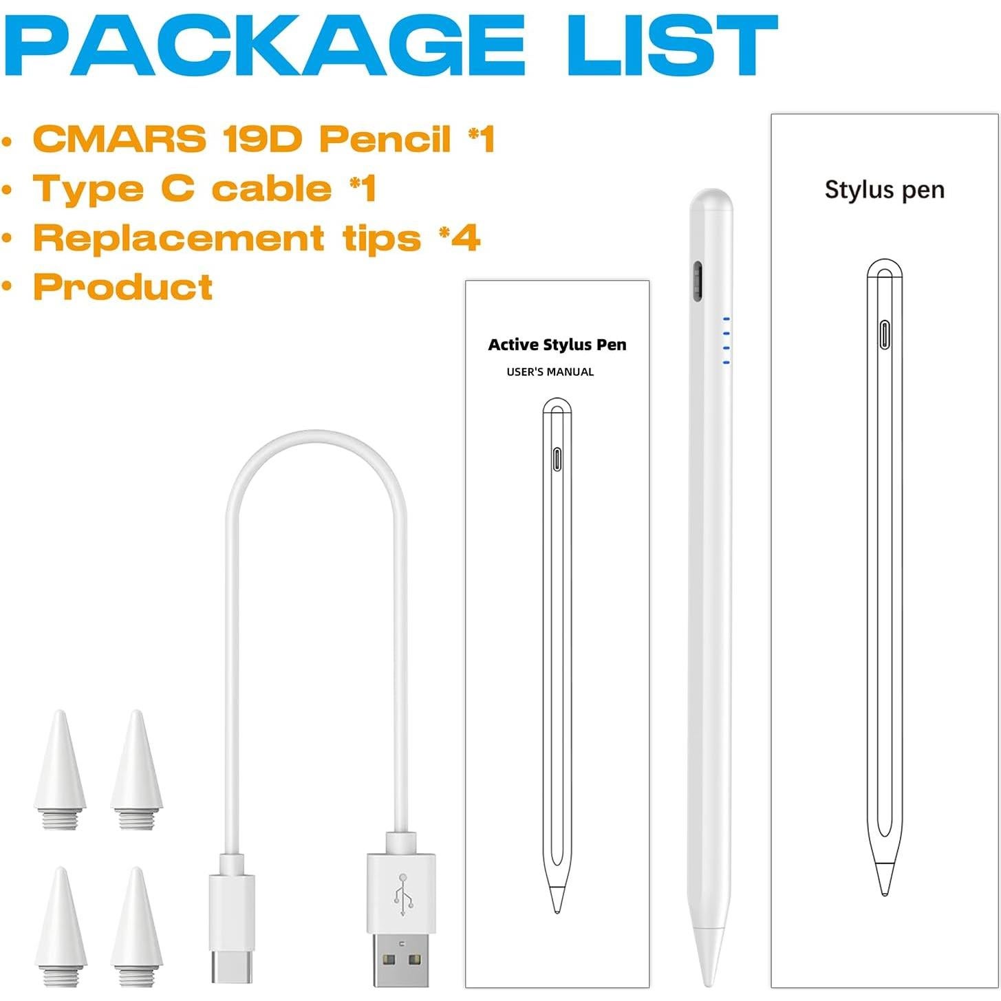 Lápiz Stylus CMARS para iPad 2018-2025, Carga Rápida 20 Min