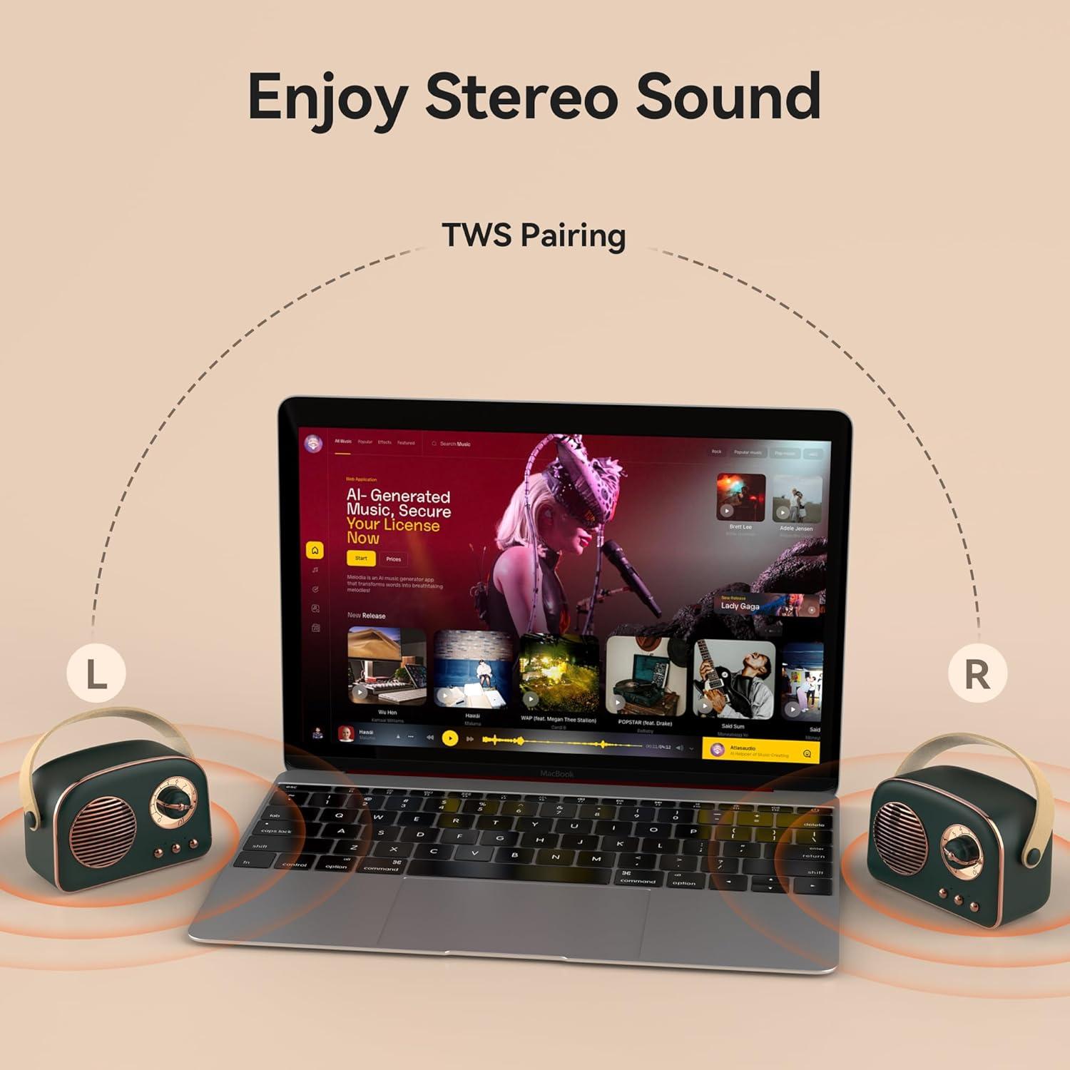 Altavoz Bluetooth Retro Oraolo BS07 Verde, 8 Horas de Reproducción