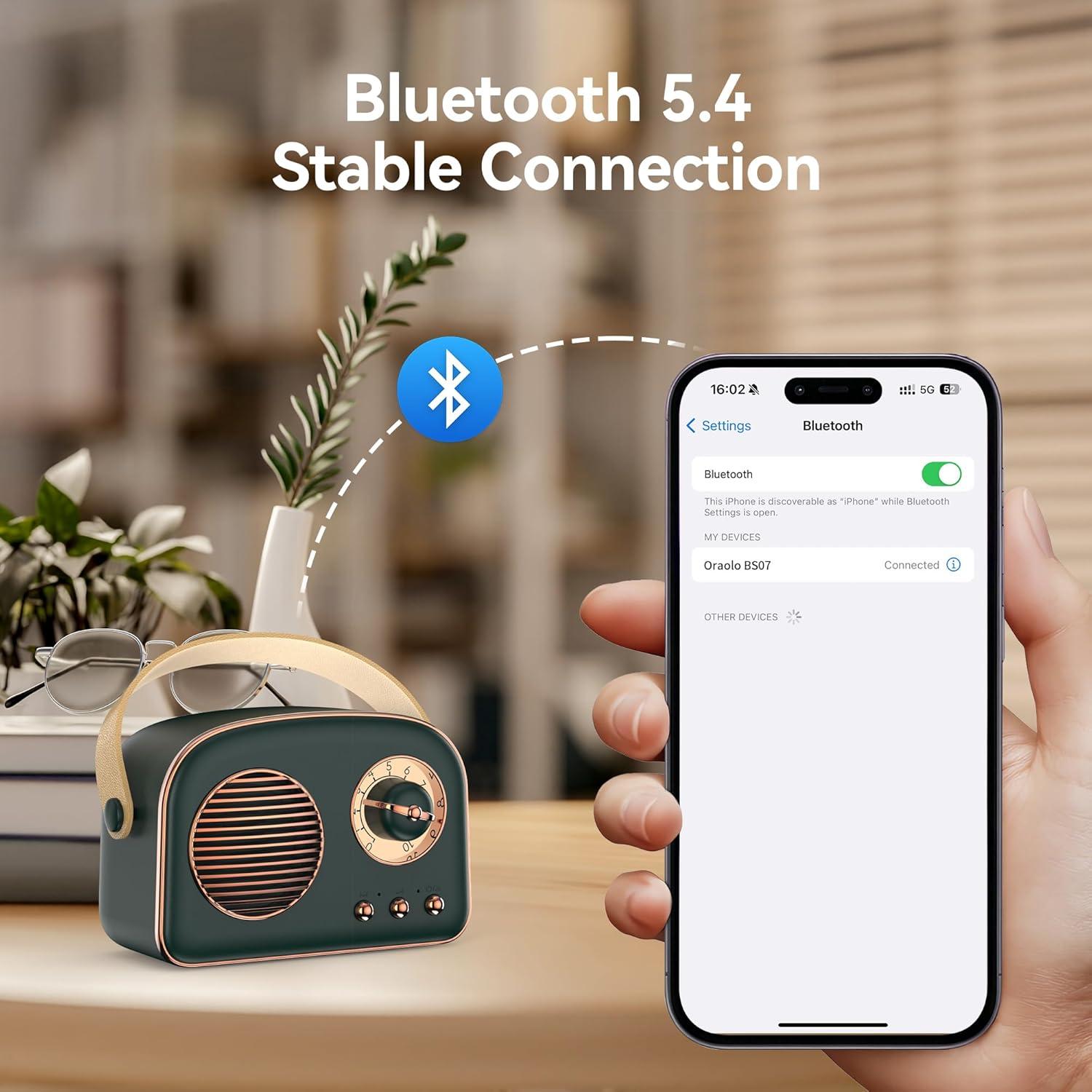 Altavoz Bluetooth Retro Oraolo BS07 Verde, 8 Horas de Reproducción