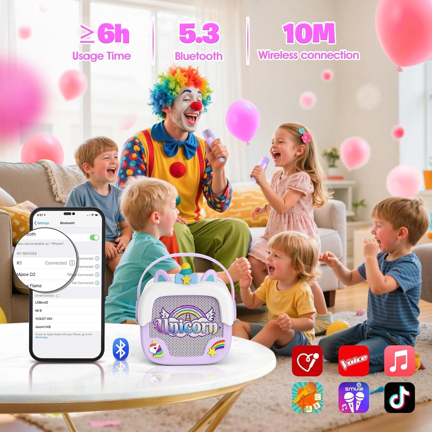 Mini Máquina de Karaoke Unicornio Bluetooth 5.3 para Niñas