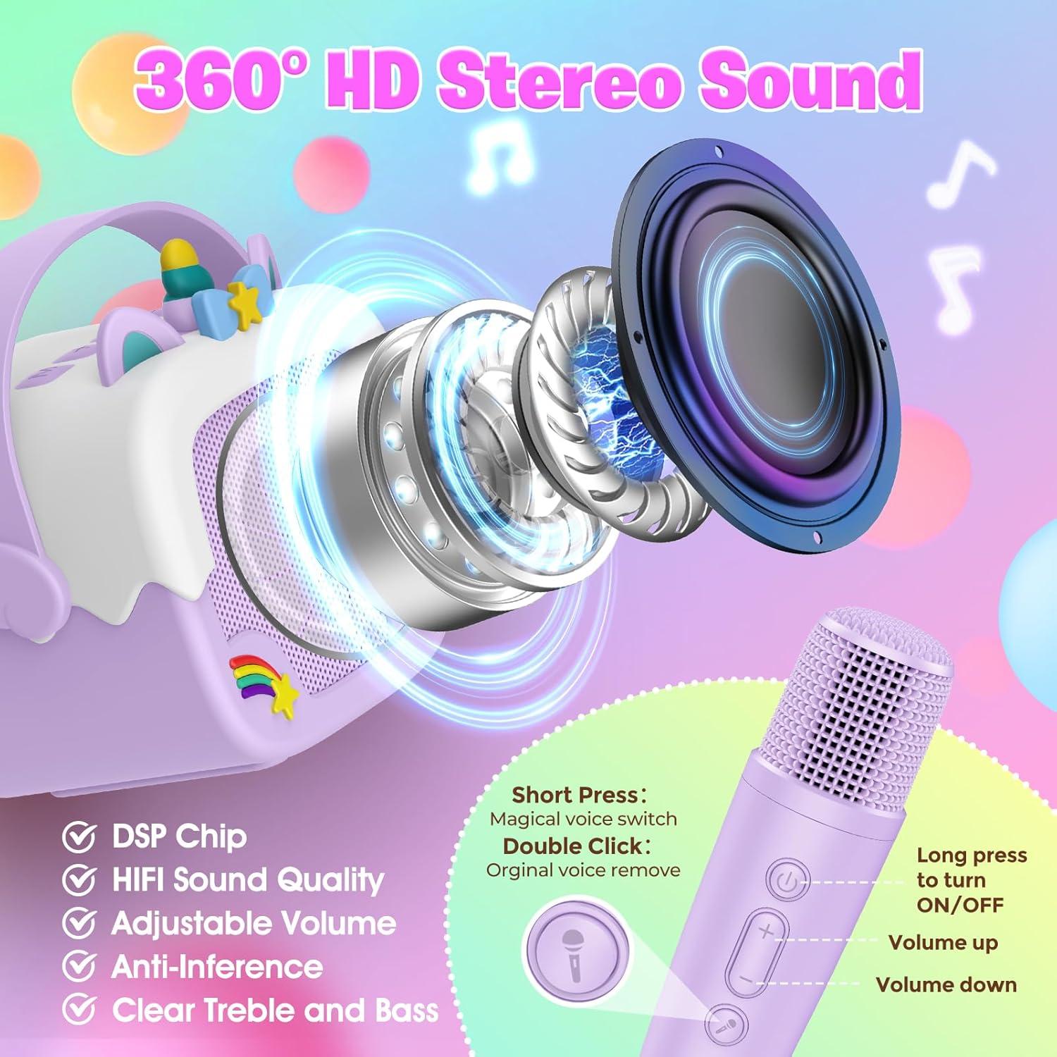Mini Máquina de Karaoke Unicornio Bluetooth 5.3 para Niñas